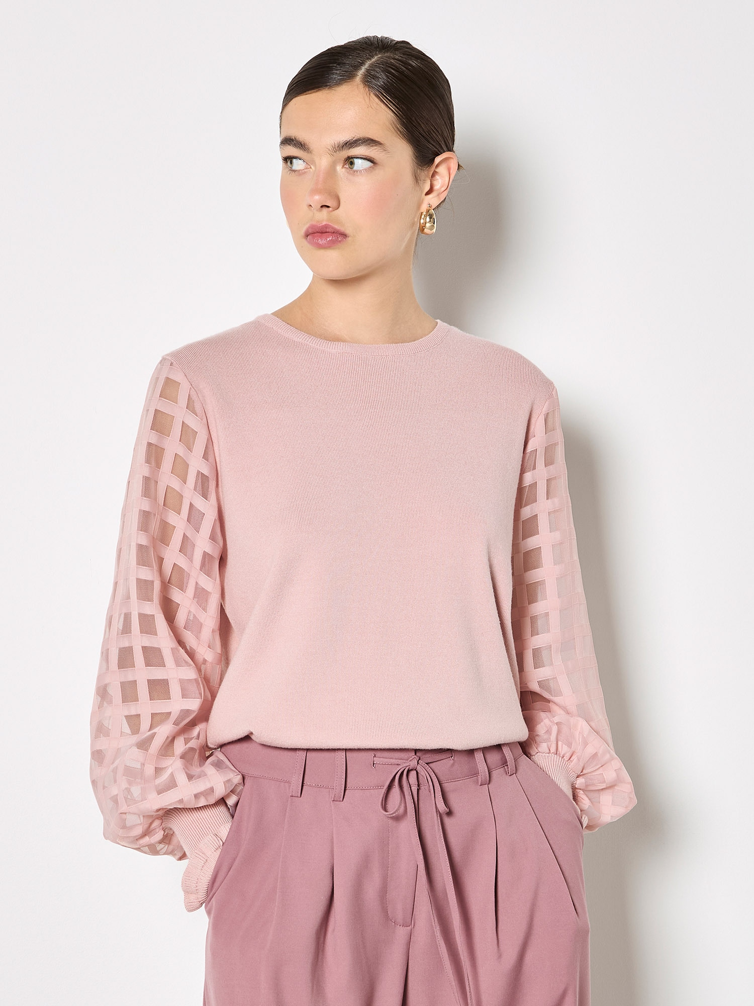Apricot Strickpullover "Eleganter Pullover" mit kontrastierenden Organza-Ärmeln