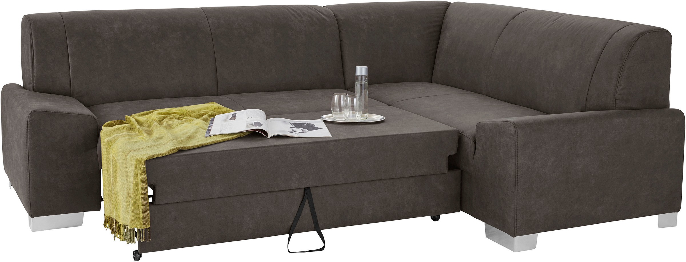 DOMO collection Ecksofa »Anzio in kubischer Formensprache, flache Armlehnen, L-Form«, Wahlweise mit Bettfunktion und Federkern für hohen Sitzkomfort
