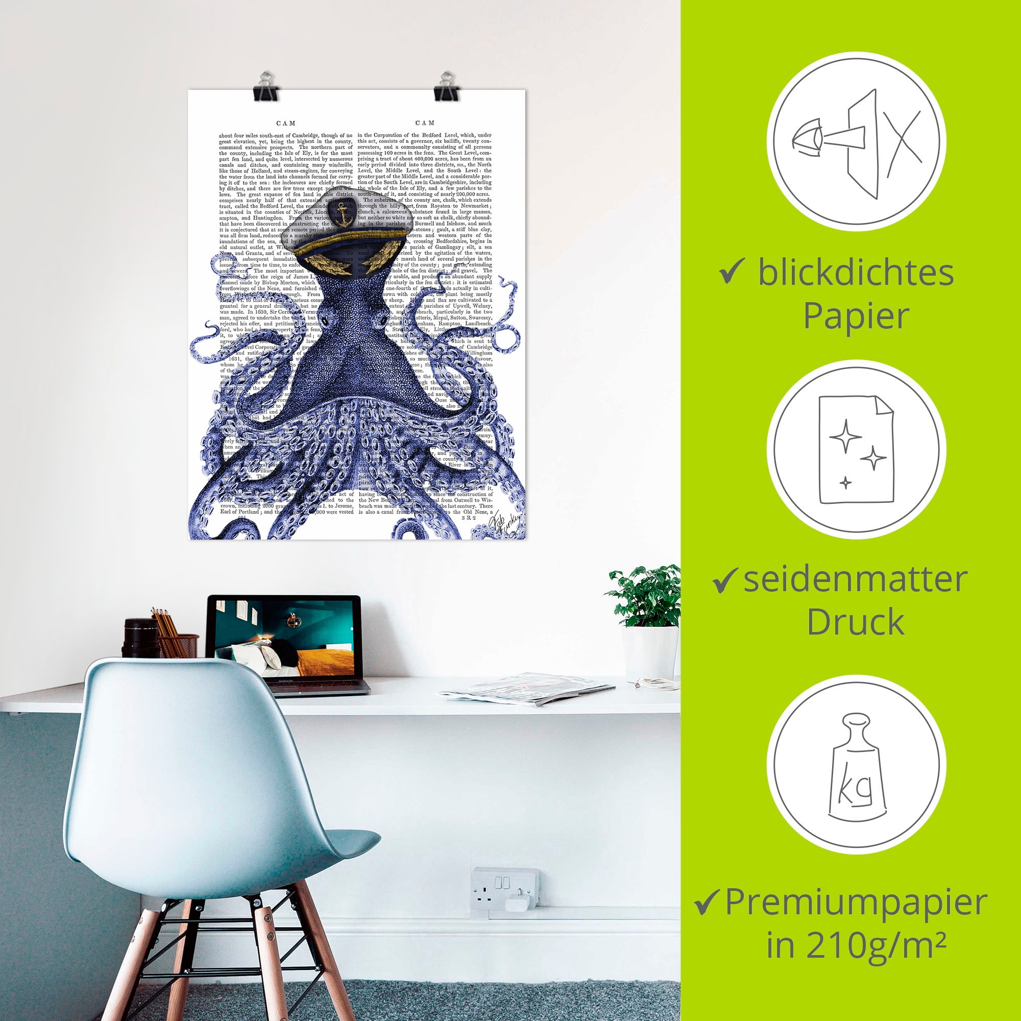 Artland Poster »Kapitän Oktopus«, Wassertiere, (1 St.), als Alubild, Leinwandbild, Wandaufkleber oder Poster in versch. Größen