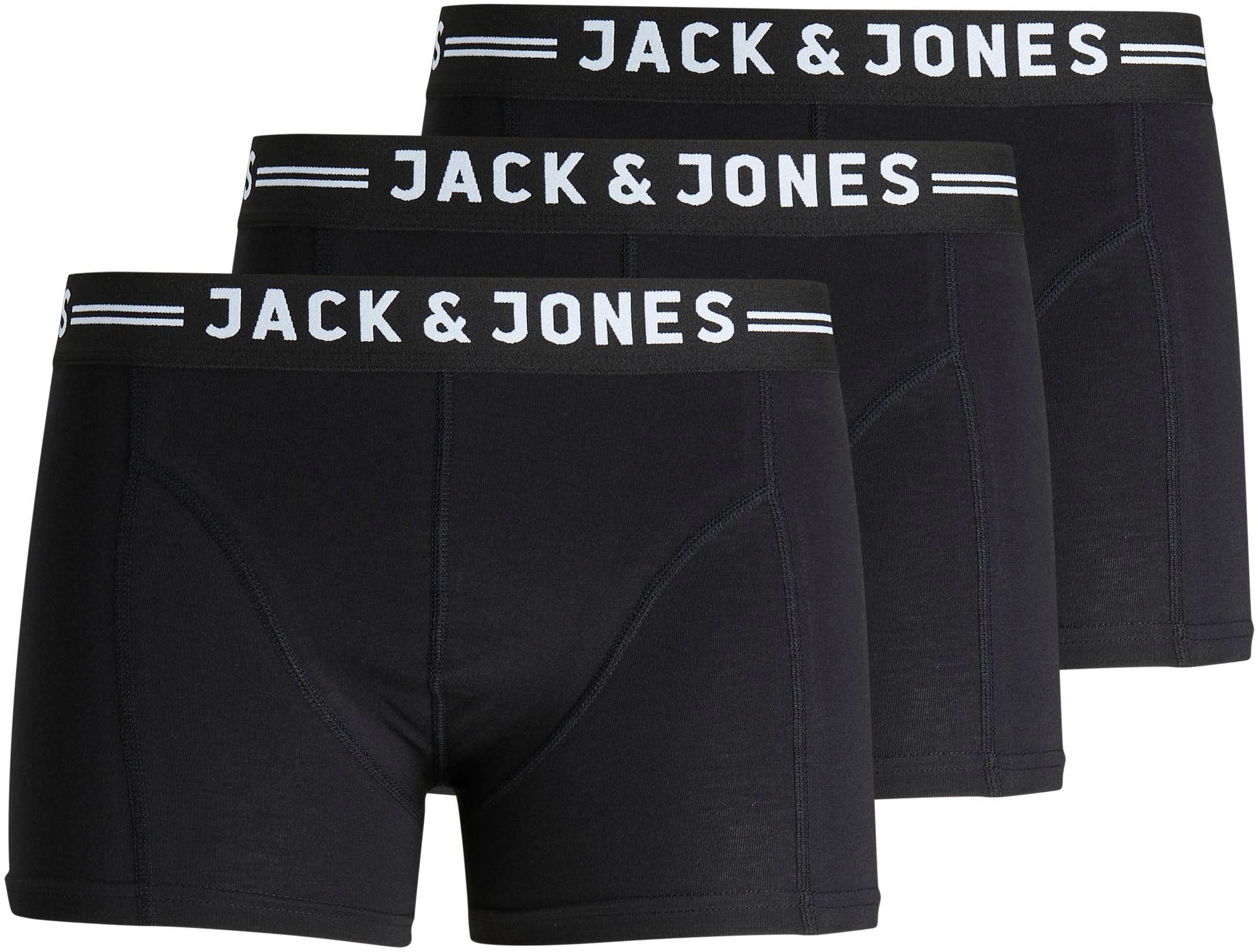 JACK & JONES Herren Boxer "Sense Trunks", Gr. XXL, schwarz, Jersey, Obermaterial: 95% Baumwolle, 5% Elasthan, bedruckt, unifarben mit Farbeinsatz,