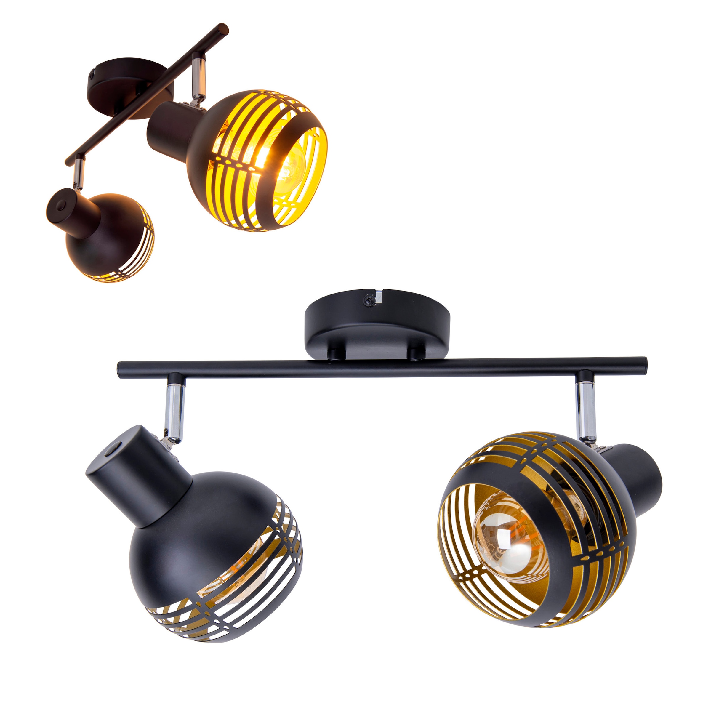 näve Deckenspots »Casco« E27 1 Stk. 2er Wand-/Deckenleuchte, schwarz, innen golden, exkl. 2x E27, L: 36cm
