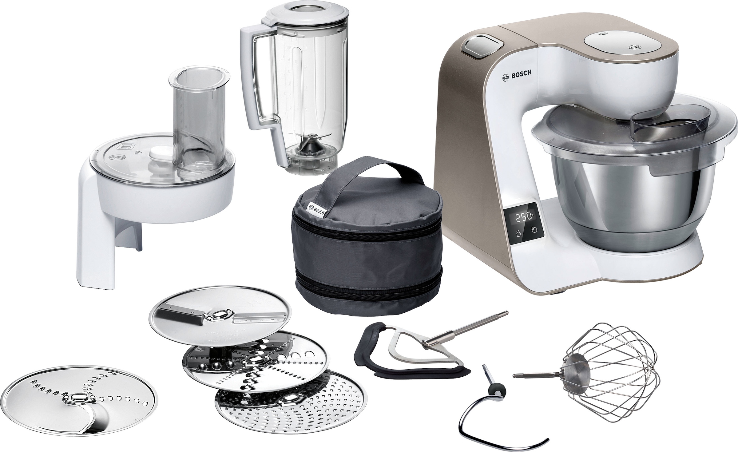 BOSCH Küchenmaschine »MUM5XW20 MUM5«, int. Waage, Patisserieset, Durchlaufschnitzler, 3 Scheiben, Mixer