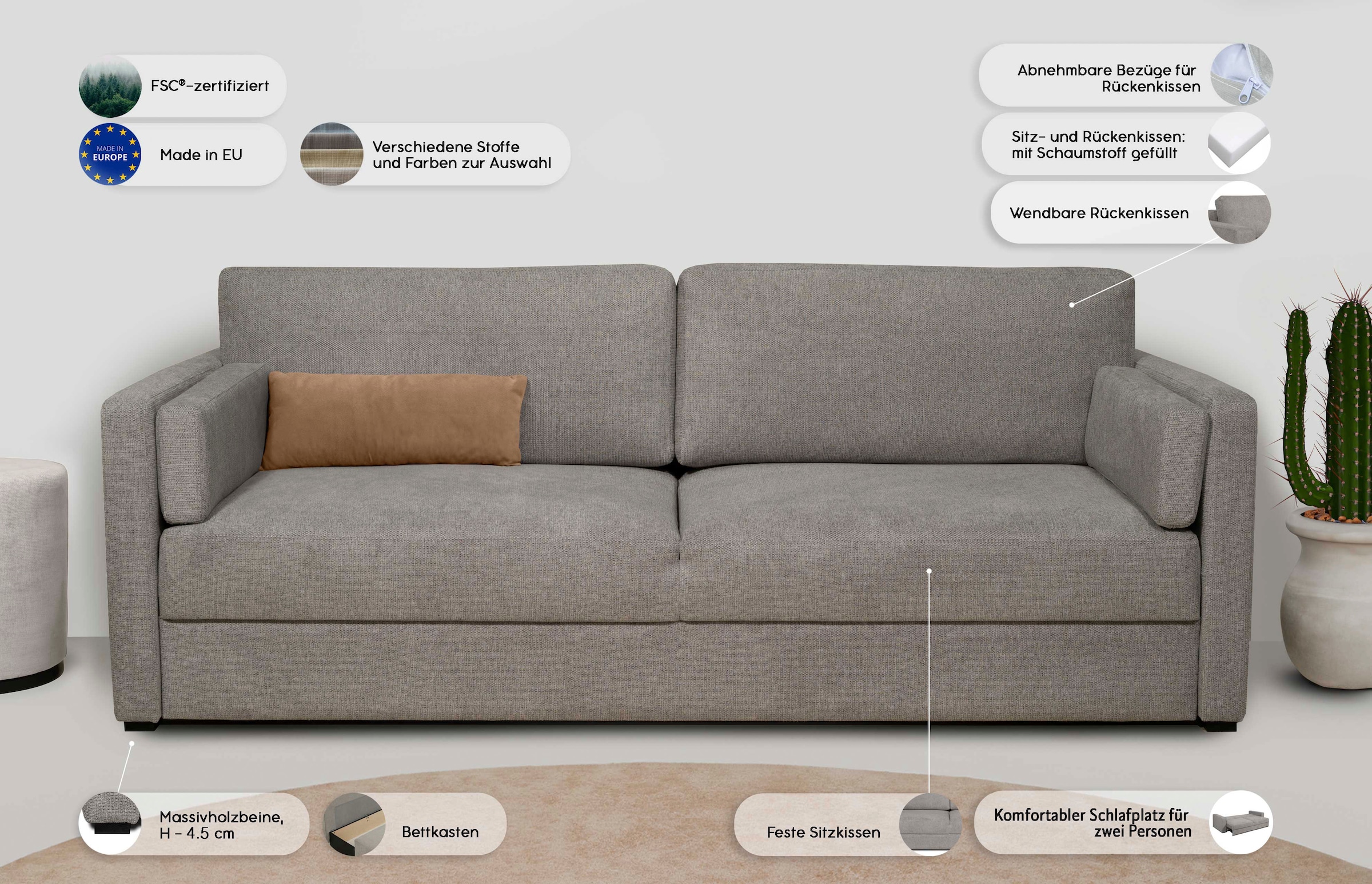 Home affaire Schlafsofa »Calrence«, mit aufklappbarer Bettfunktion, zwei Armlehnvarianten in der Serie