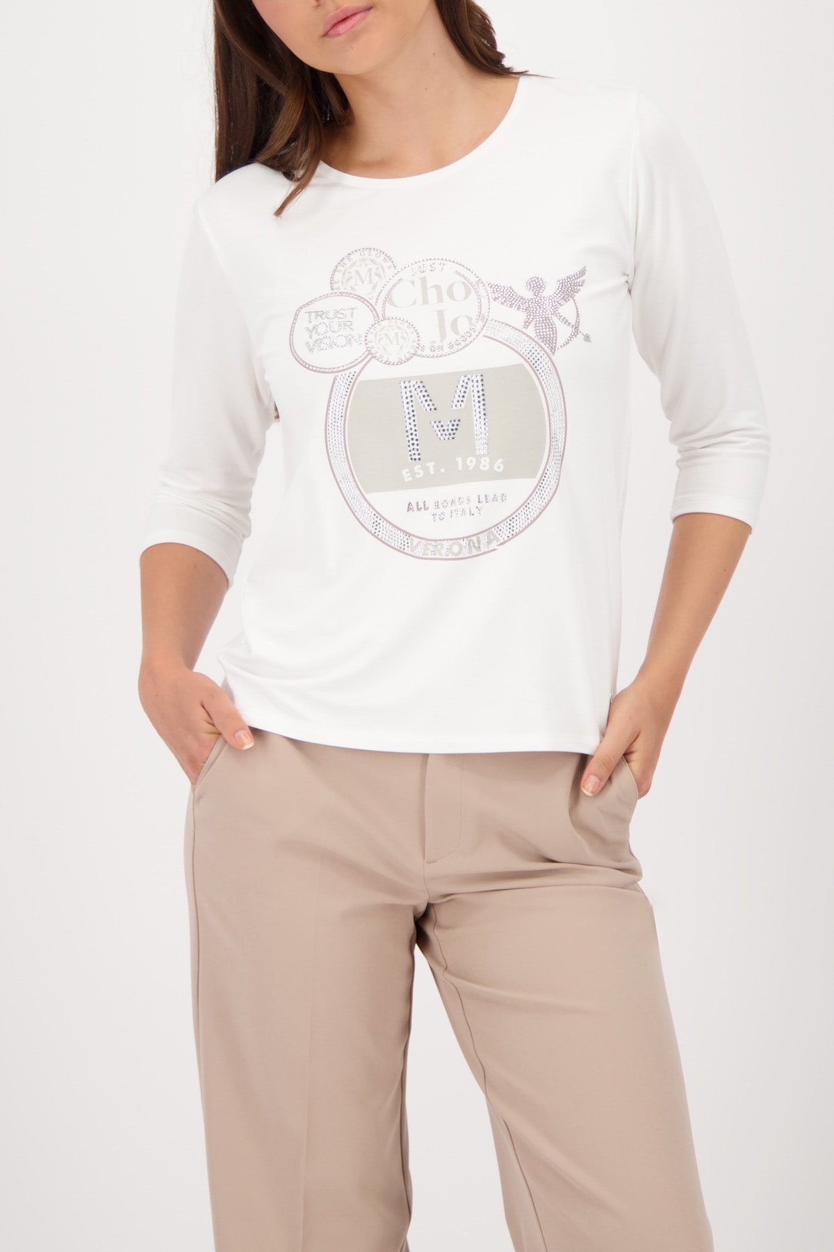 Monari 3/4-Arm-Shirt "Shirt Schmuck Emblem", Regular fit mit Rundhalsaussch günstig online kaufen