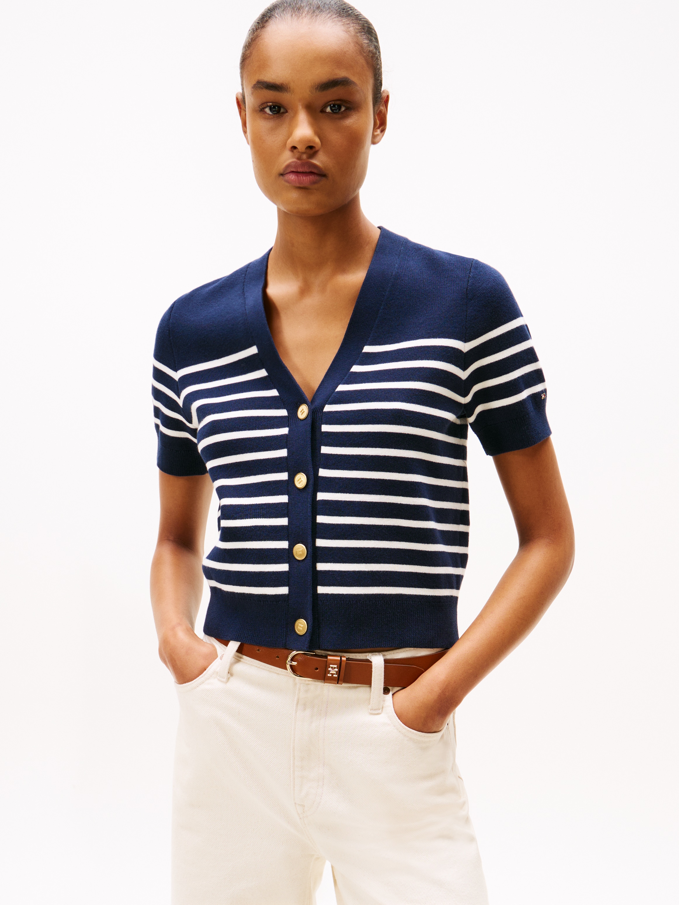 Tommy Hilfiger Strickjacke "CO JERSEY MID GG GOLD BTN CARDI", mit goldfarbe günstig online kaufen