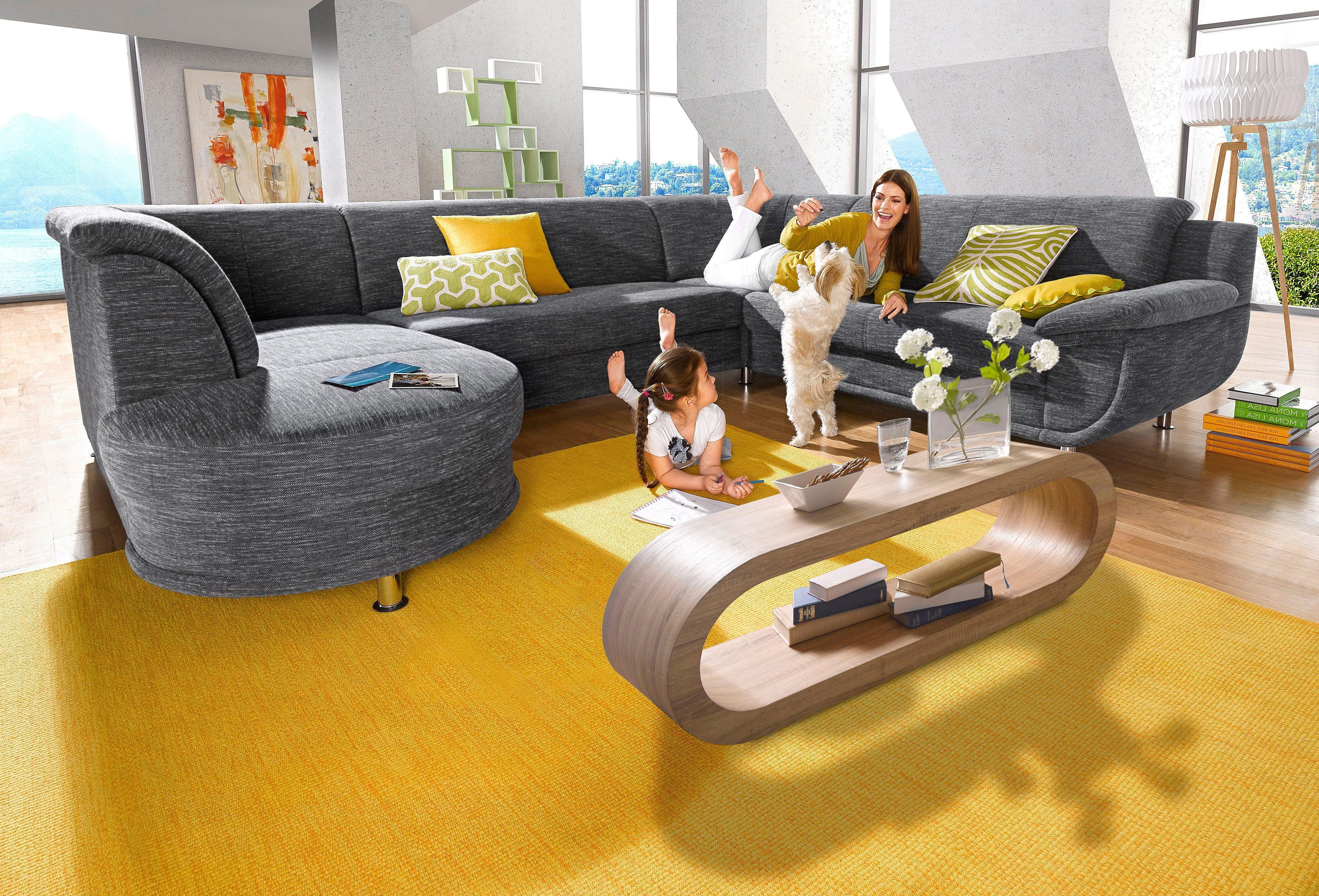 TRENDMANUFAKTUR Wohnlandschaft "Rondo, wahlweine mit Federkern, Breite 320cm, U-Form" mit Schaumstoffpolsterung, mit Bettfunktion