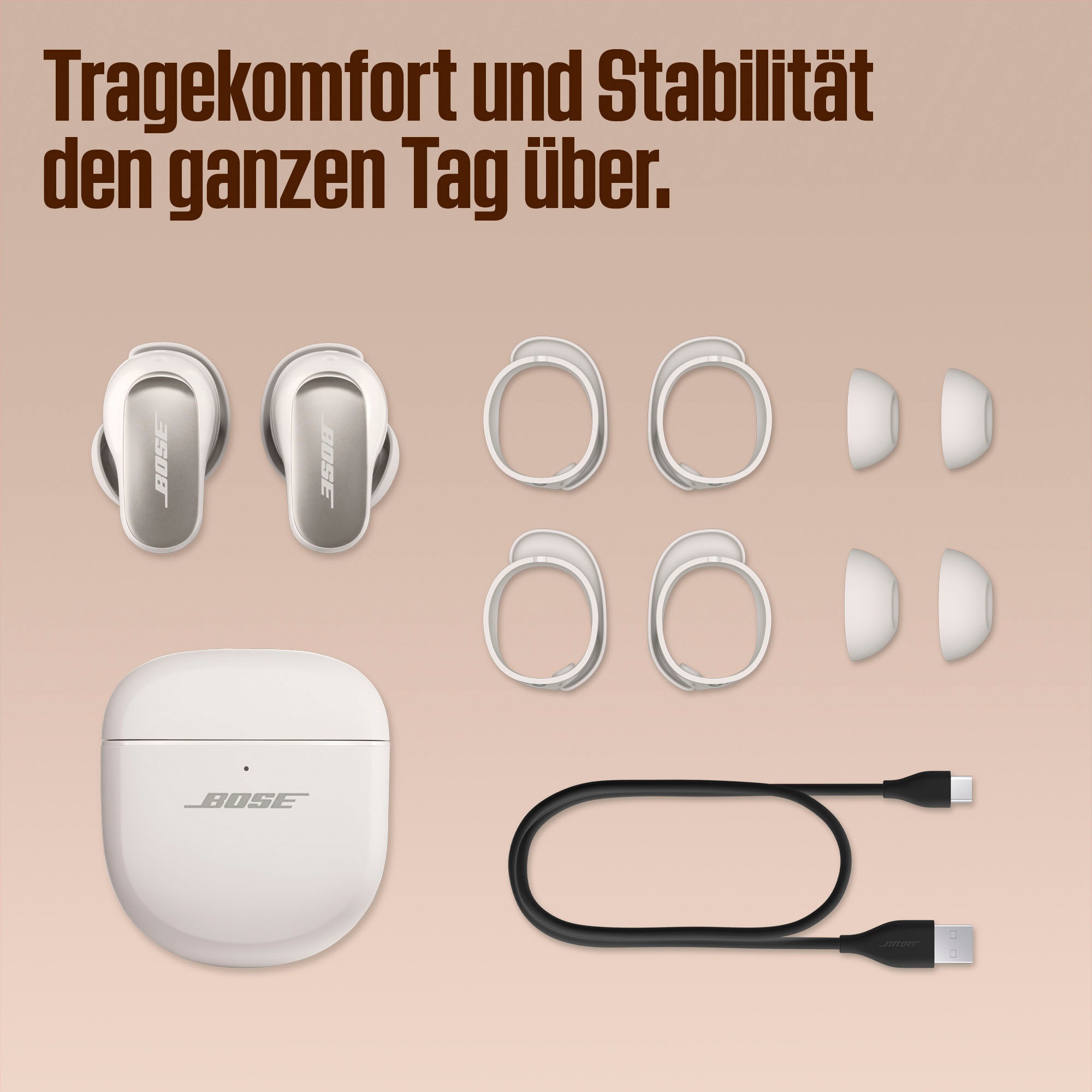 Bose wireless Kopfhörer »QuietComfort Ultra Earbuds mit 3 Modi«, Bluetooth, Active Noise Cancelling (ANC)-Freisprechfunktion-integrierte Steuerung für Anrufe und Musik-True Wireless-Hi-Res, hoher Tragekomfort mit dem Fit Kit, Personalisierung