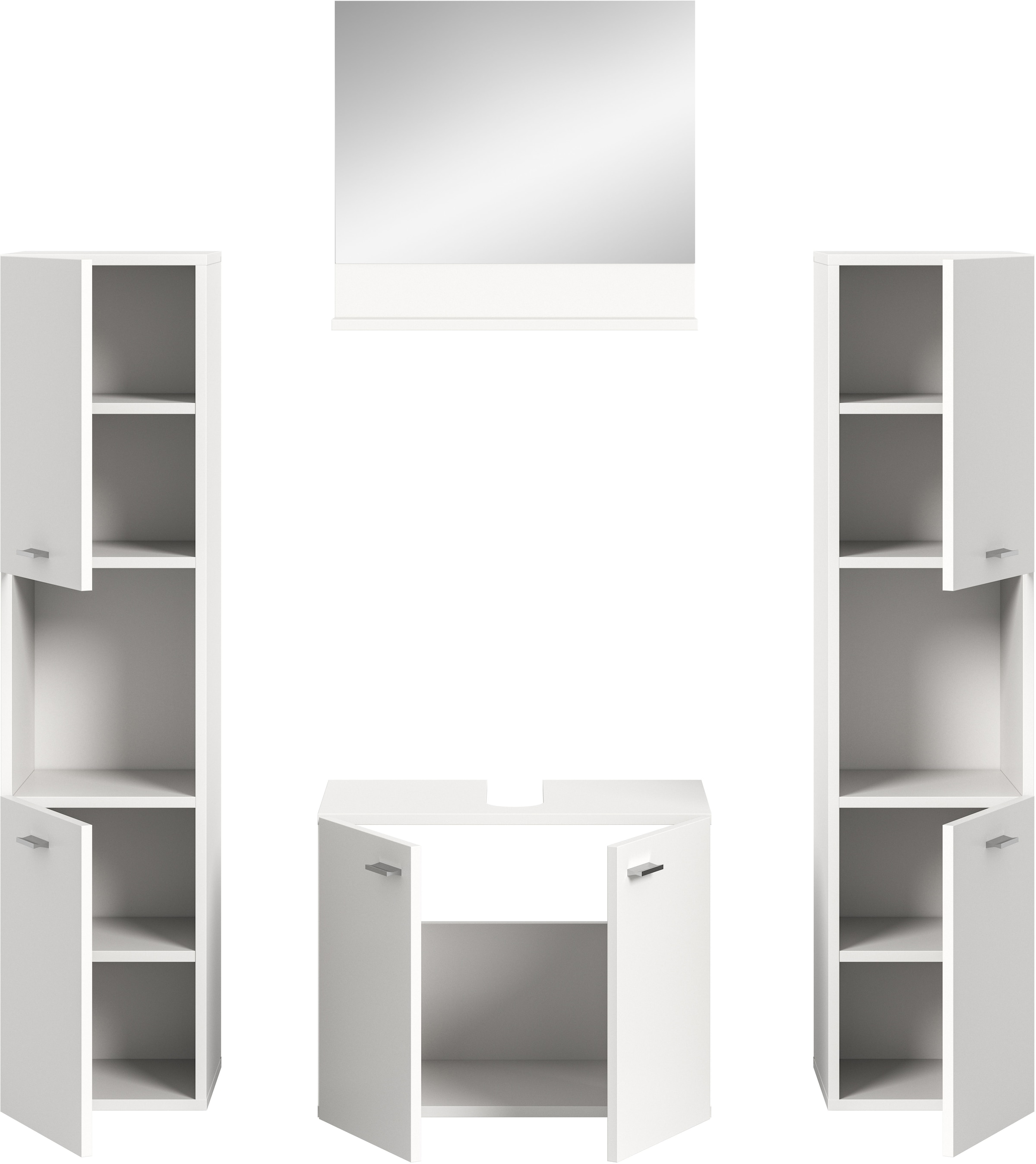 welltime Badmöbel-Set »Tampa, Breite 137cm, 4-teilig«, (4 St.), Waschbeckenunterschrank, Spiegel, Hochschrank