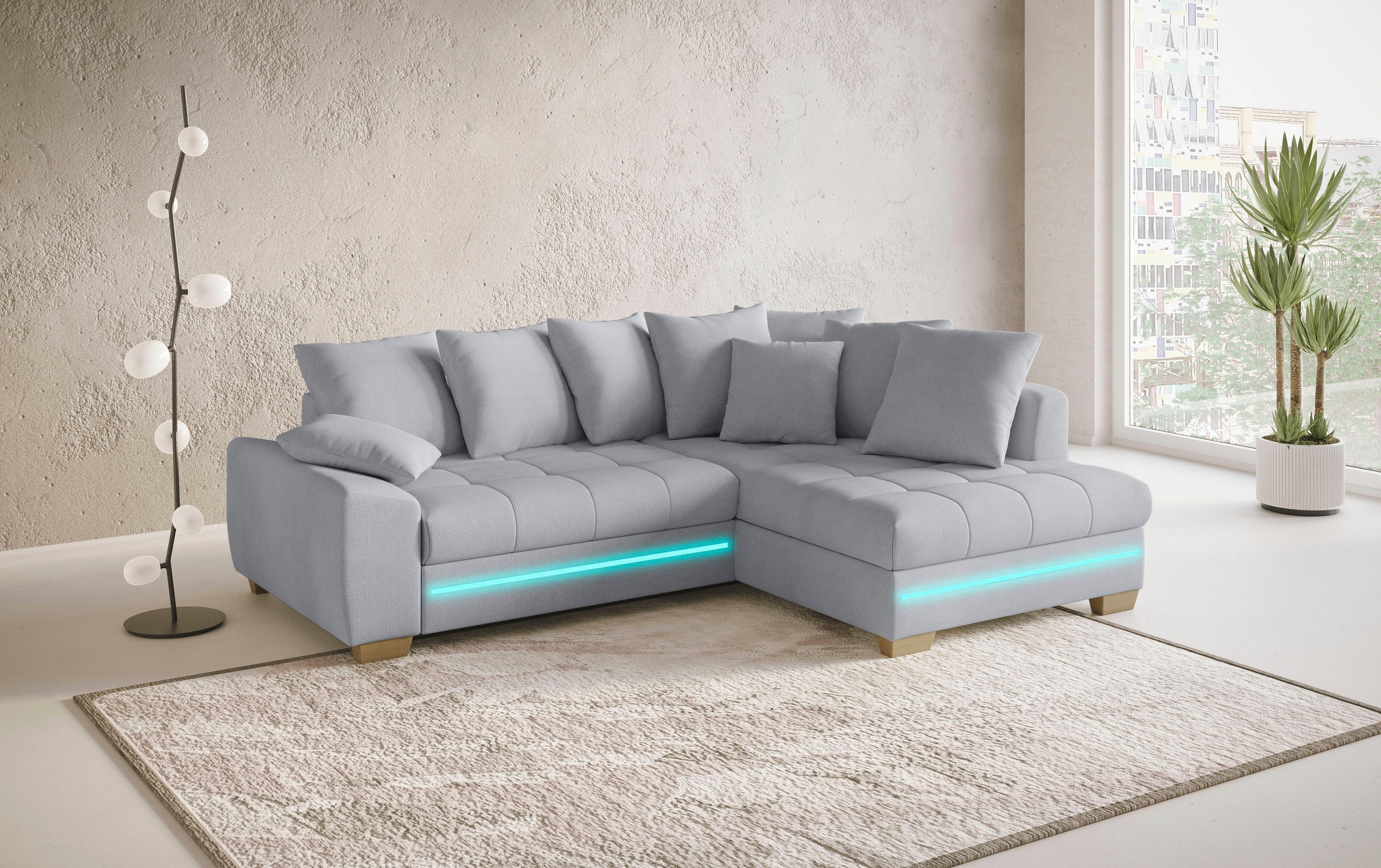 Mr. Couch Ecksofa »Nikita II, L-Form«, mit Kaltschaum, RGB-LED Beleuchtung, wahlweise mit Bett, Bettkasten