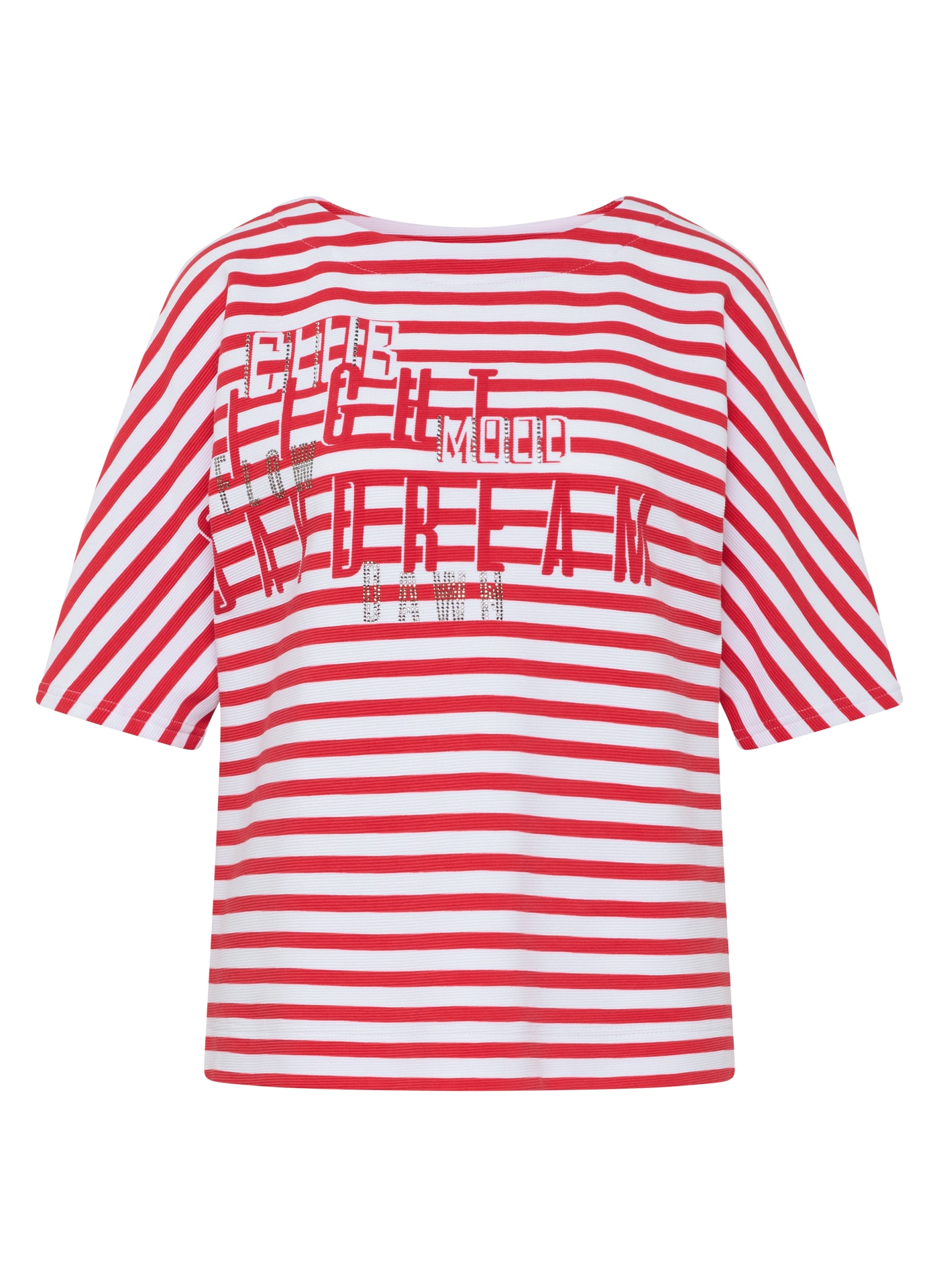 Rabe Rundhalsshirt im Streifen-Look und mit Glitzer-Druck