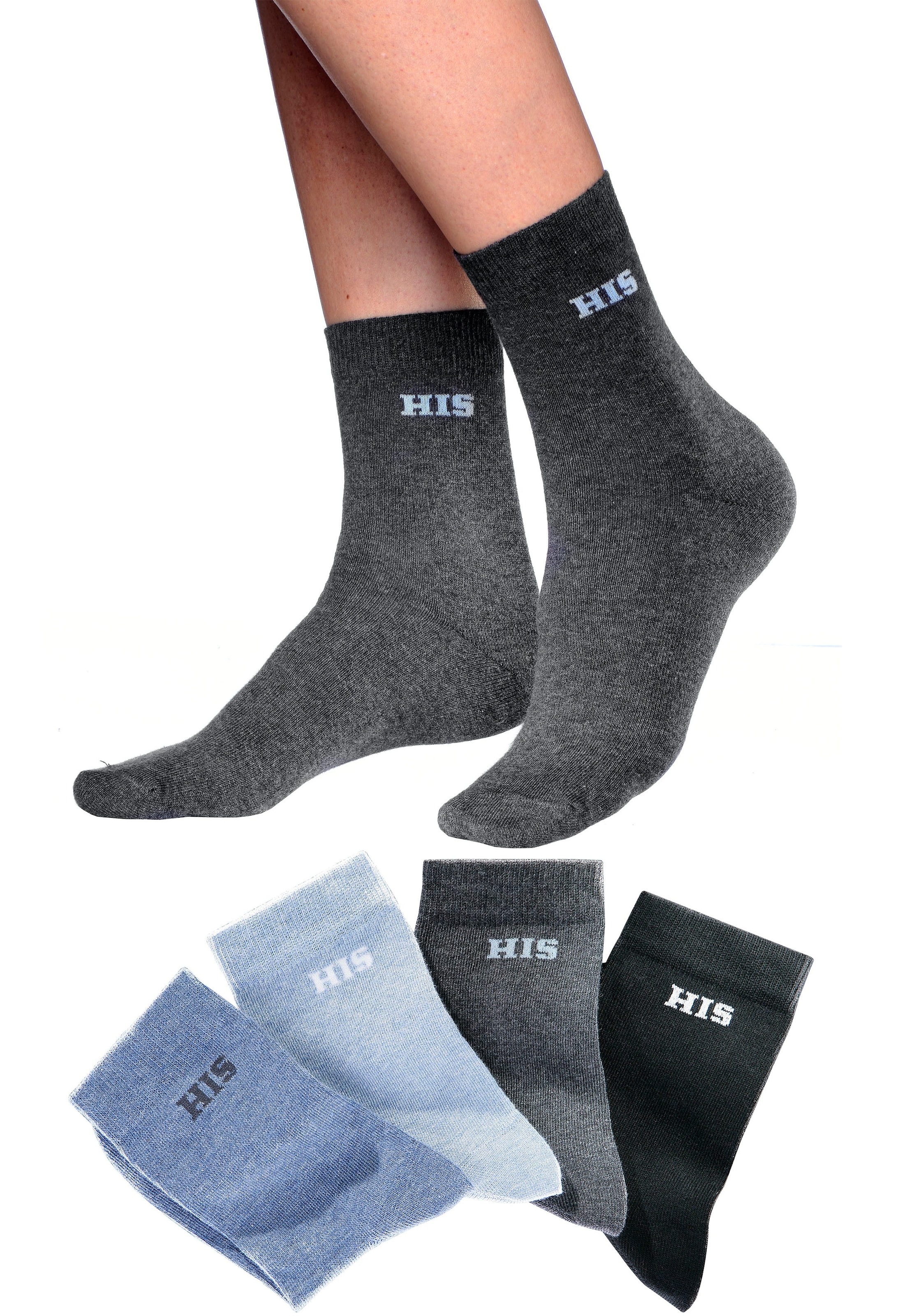 H.I.S Basicsocken, (Set, 4 Paar), mit eingestricktem Markenlogo