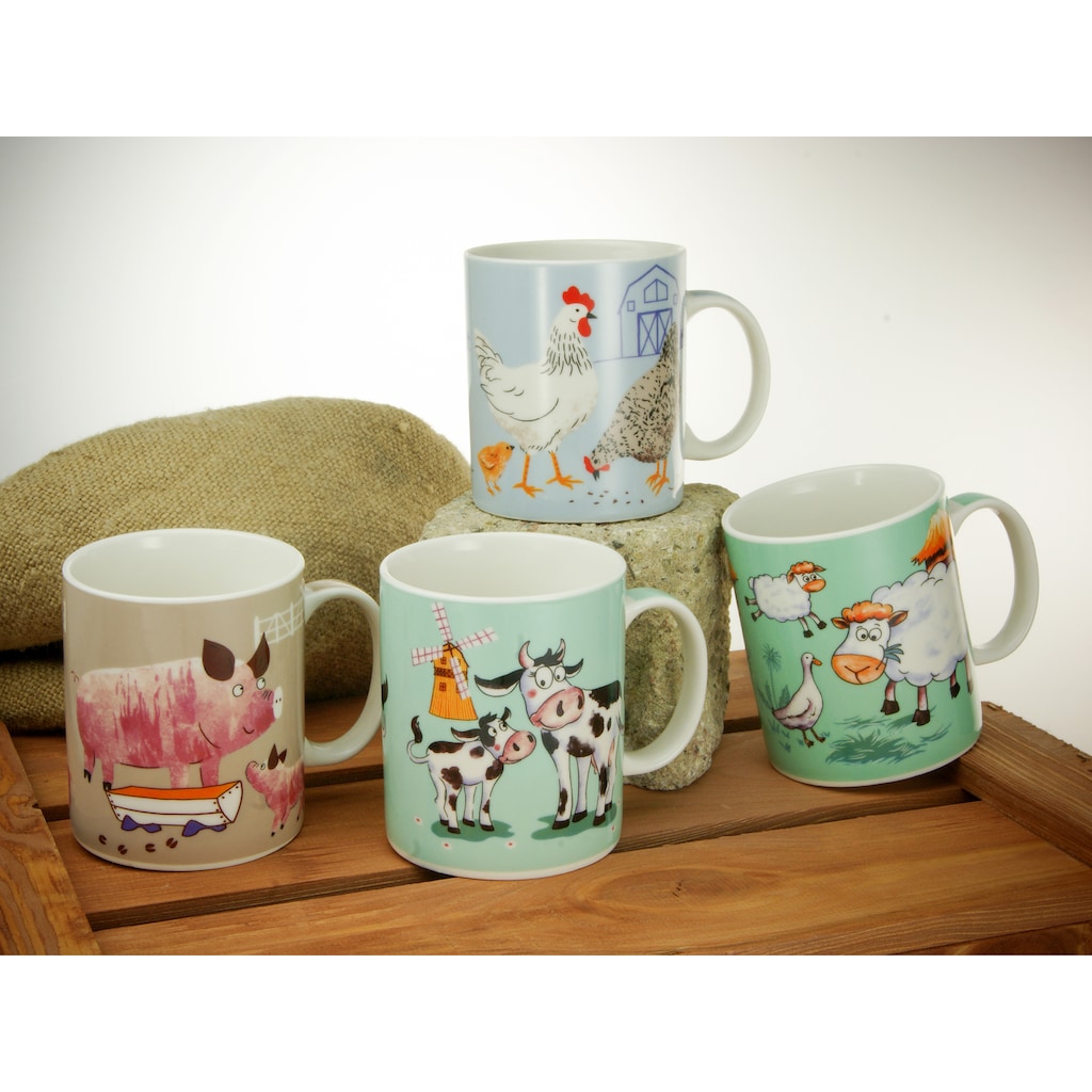 CreaTable Becher »Kaffeebecher Farm Animals«, (Set, 4 tlg.), ideal als Kinderbecher, Tassen Set, 4-teilig