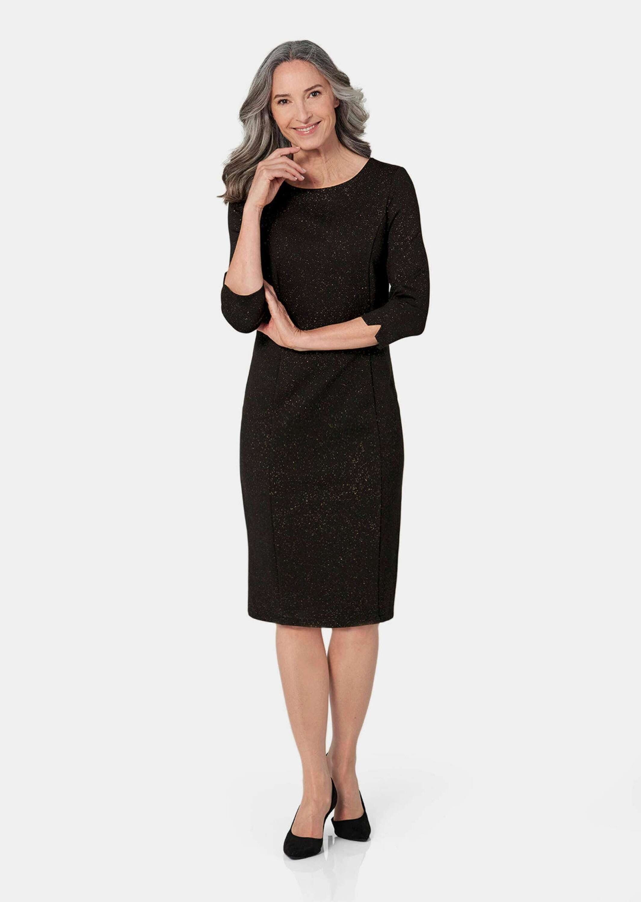 GOLDNER Abendkleid "Kurzgröße Festliches Kleid mit Goldglanz" günstig online kaufen