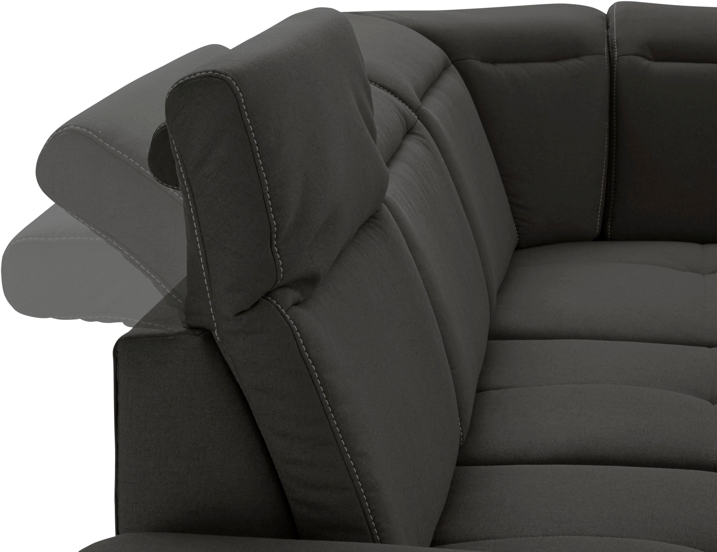 Places of Style Ecksofa »Cornwall L-Form«, incl. Sitztiefenverstellung, mit Bettfunktion und Kopfteilverstellung