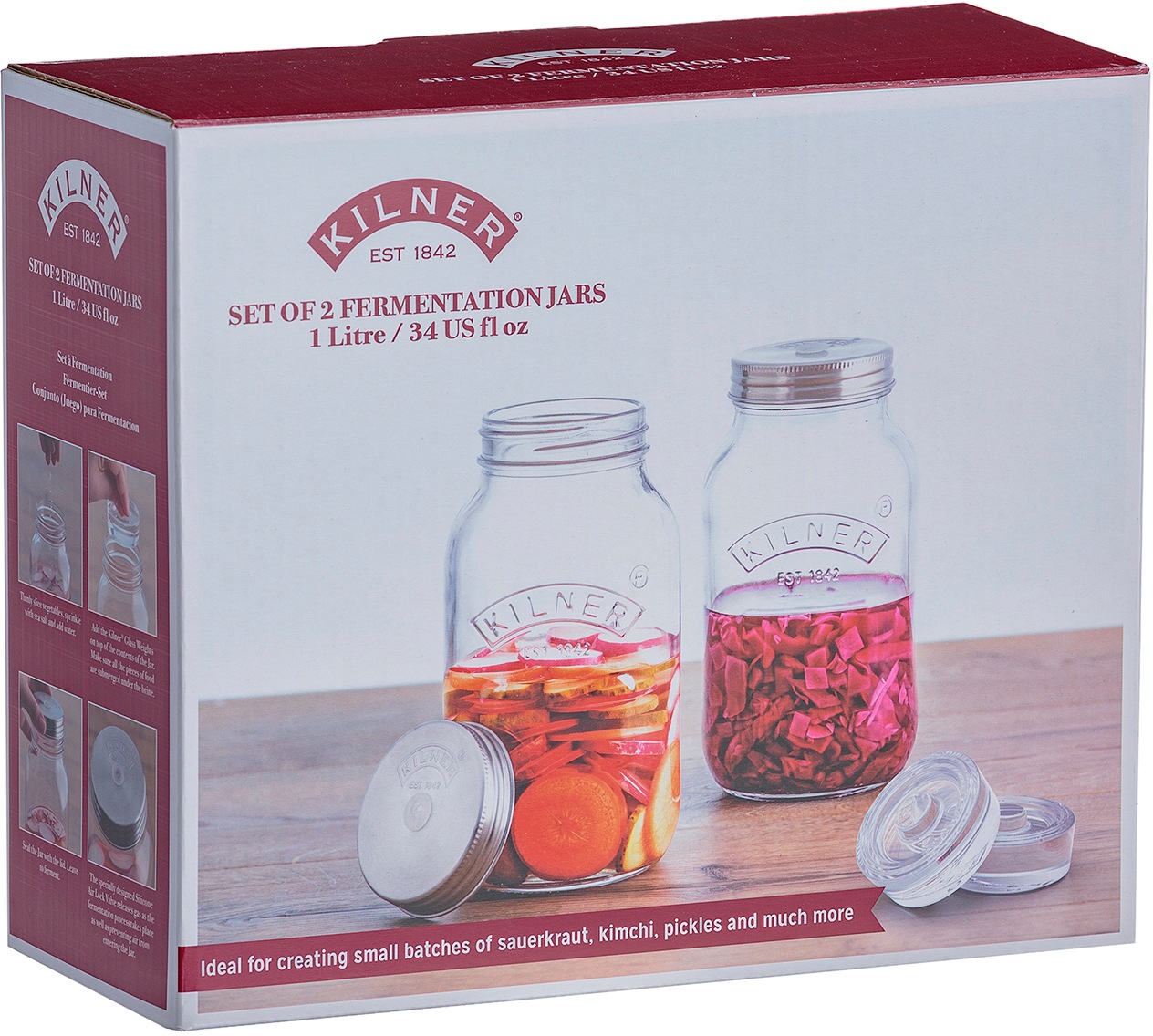 KILNER Aufbewahrungssystem, (Set, 2 tlg.), (Fermentier-Set), zum Konservieren von Gemüse á 1 Liter