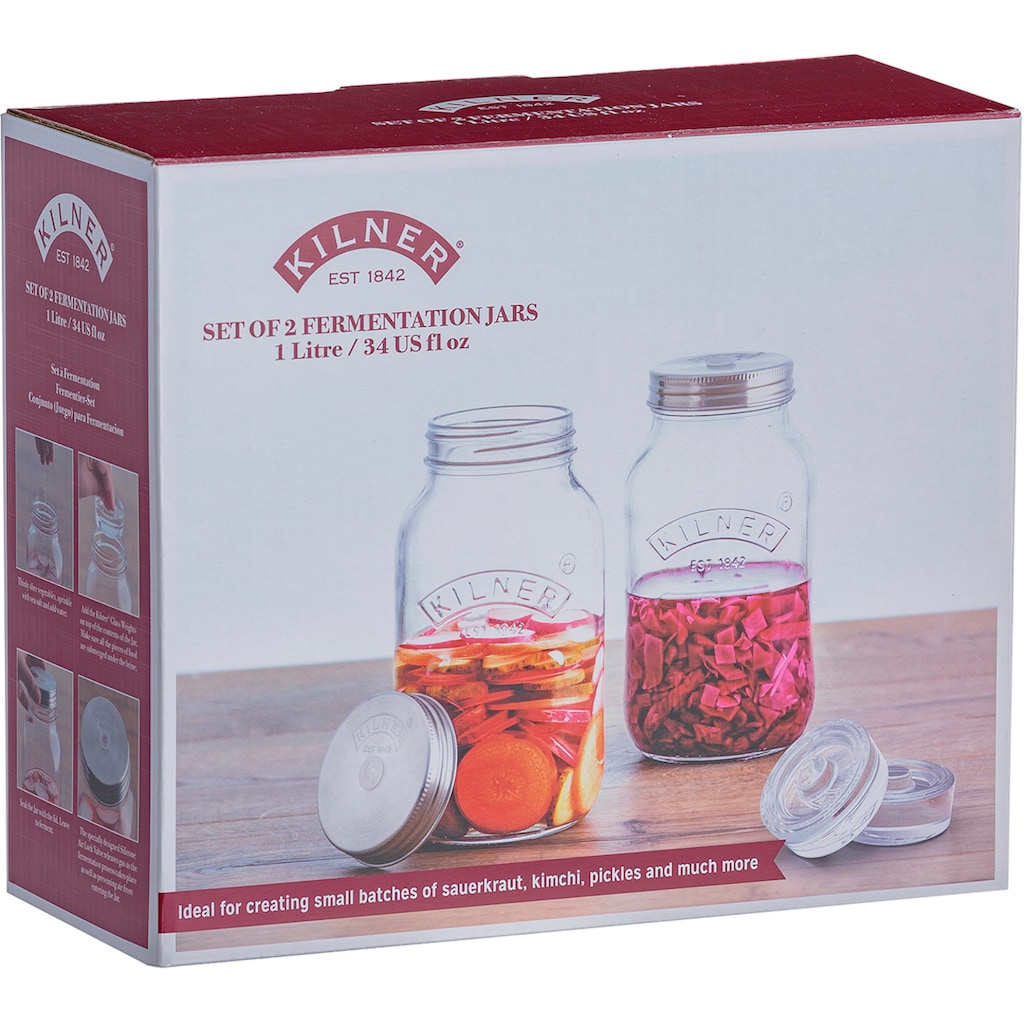 KILNER Aufbewahrungssystem, (Set, 2 tlg.), (Fermentier-Set), zum Konservieren von Gemüse á 1 Liter