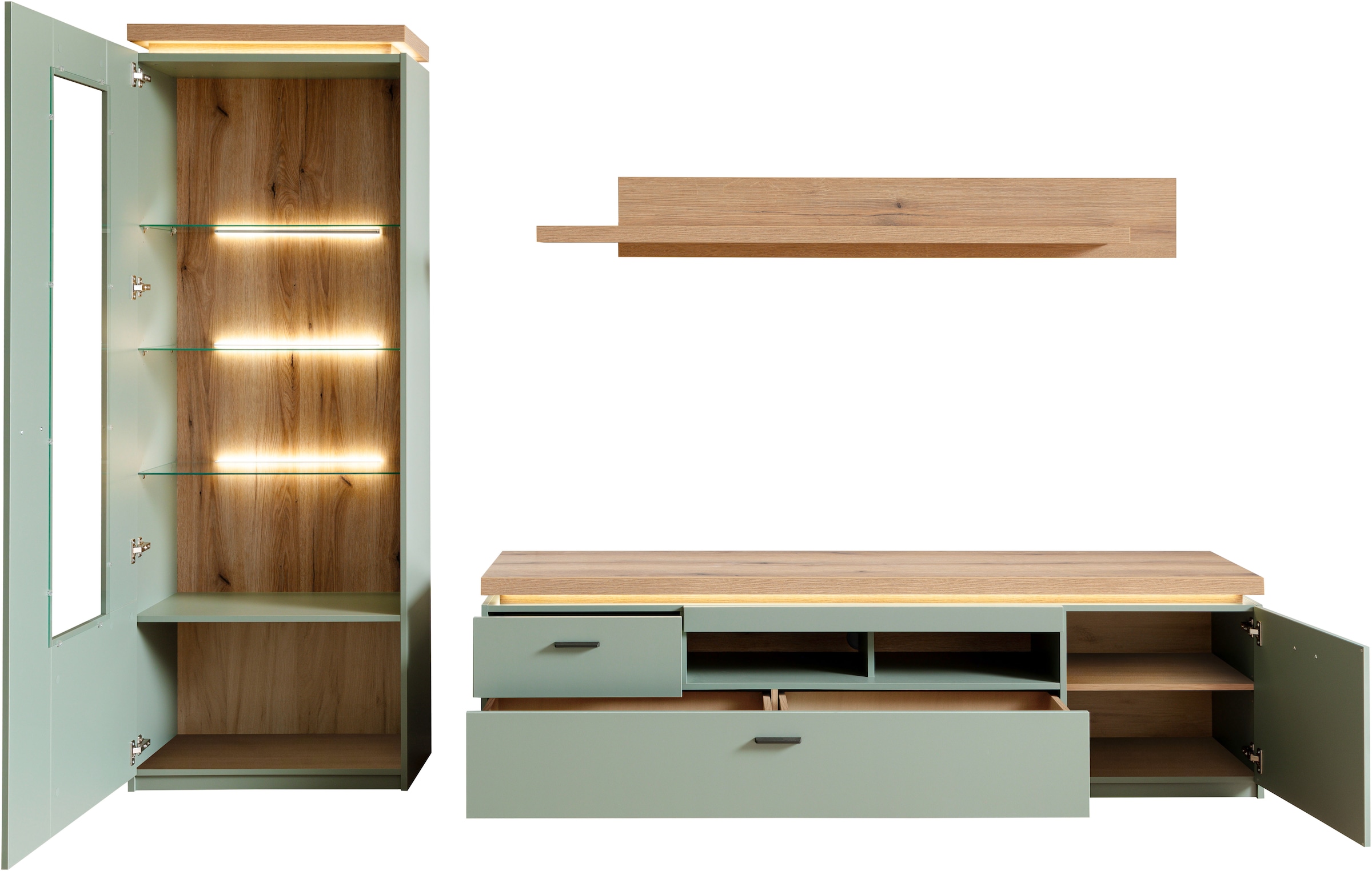 MCA furniture Wohnwand »MONIZ Wohnkomination 2«, (Komplett-Set, 3 St.), Türen/ Schubkästen gedämpft