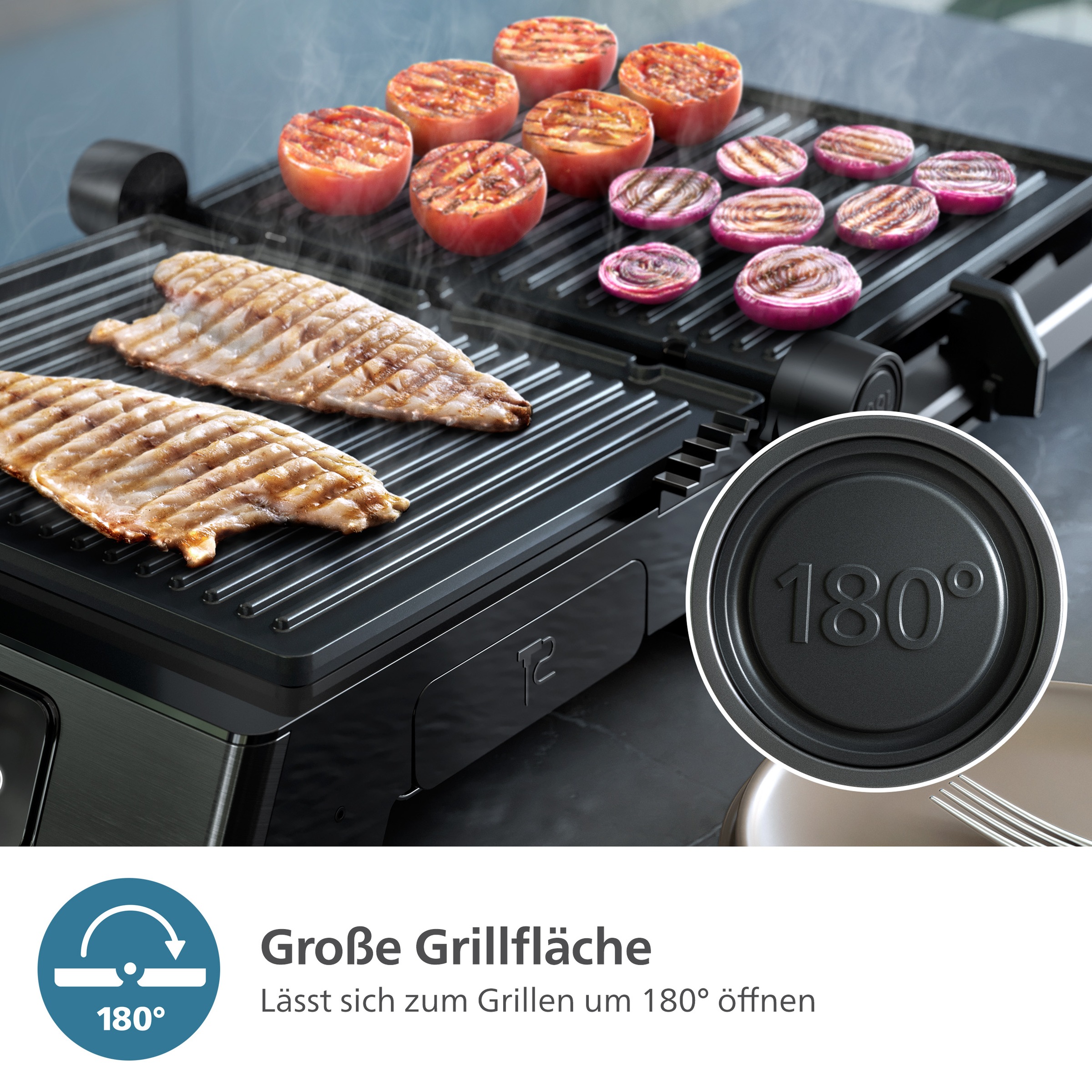 Thumbnail - Philips Kontaktgrill "7000 Series HD6307/70 mit digitaler Temperatureinstellung", 2200 W, 8 voreingestellten Funktionen,...