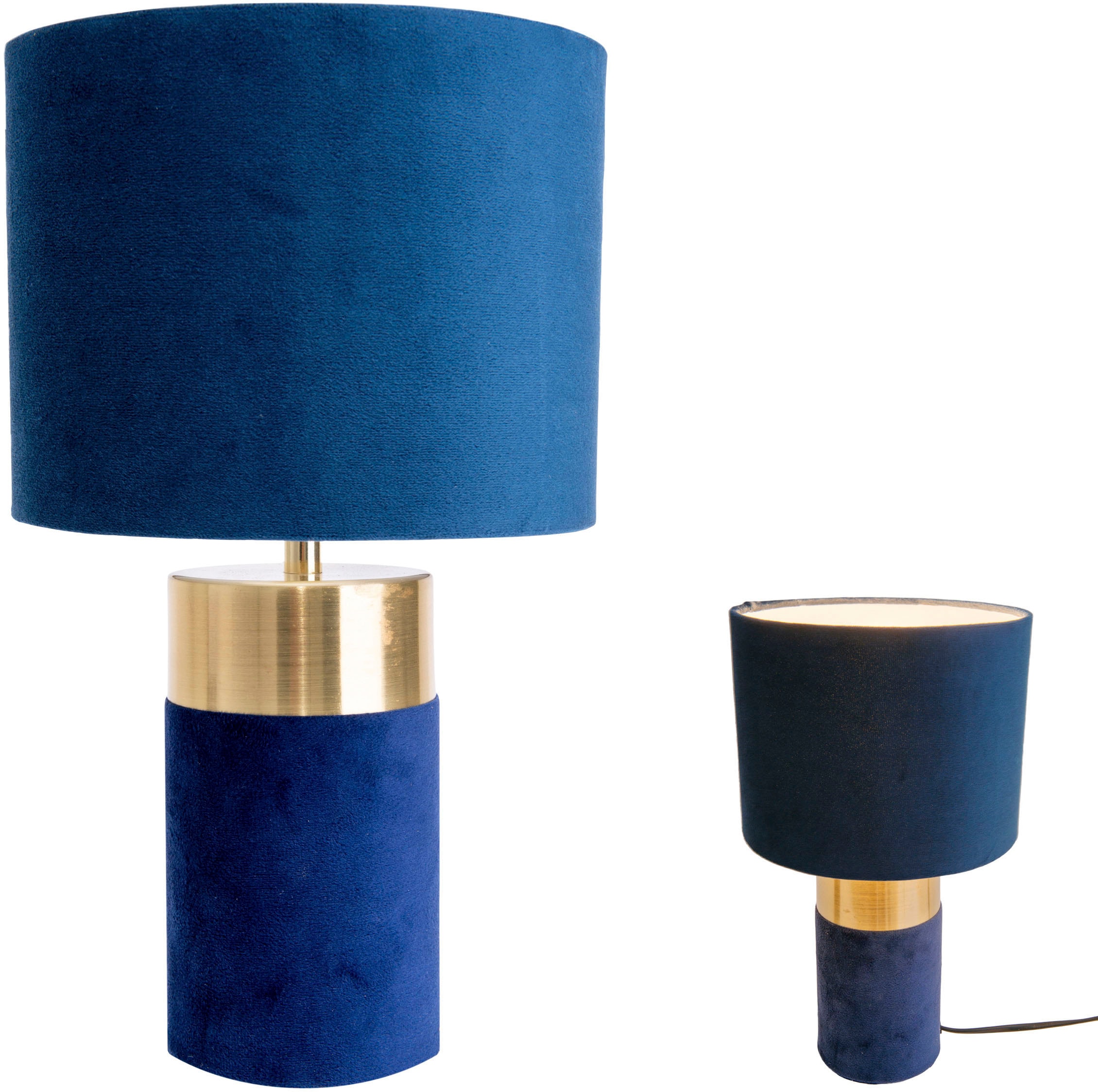 näve Tischleuchte | BAUR blau flammig-flammig, Höhe Zuleitung Textilschirm 1 Fuß »Bordo«, 32cm, 150cm gold, 1xE14, blau