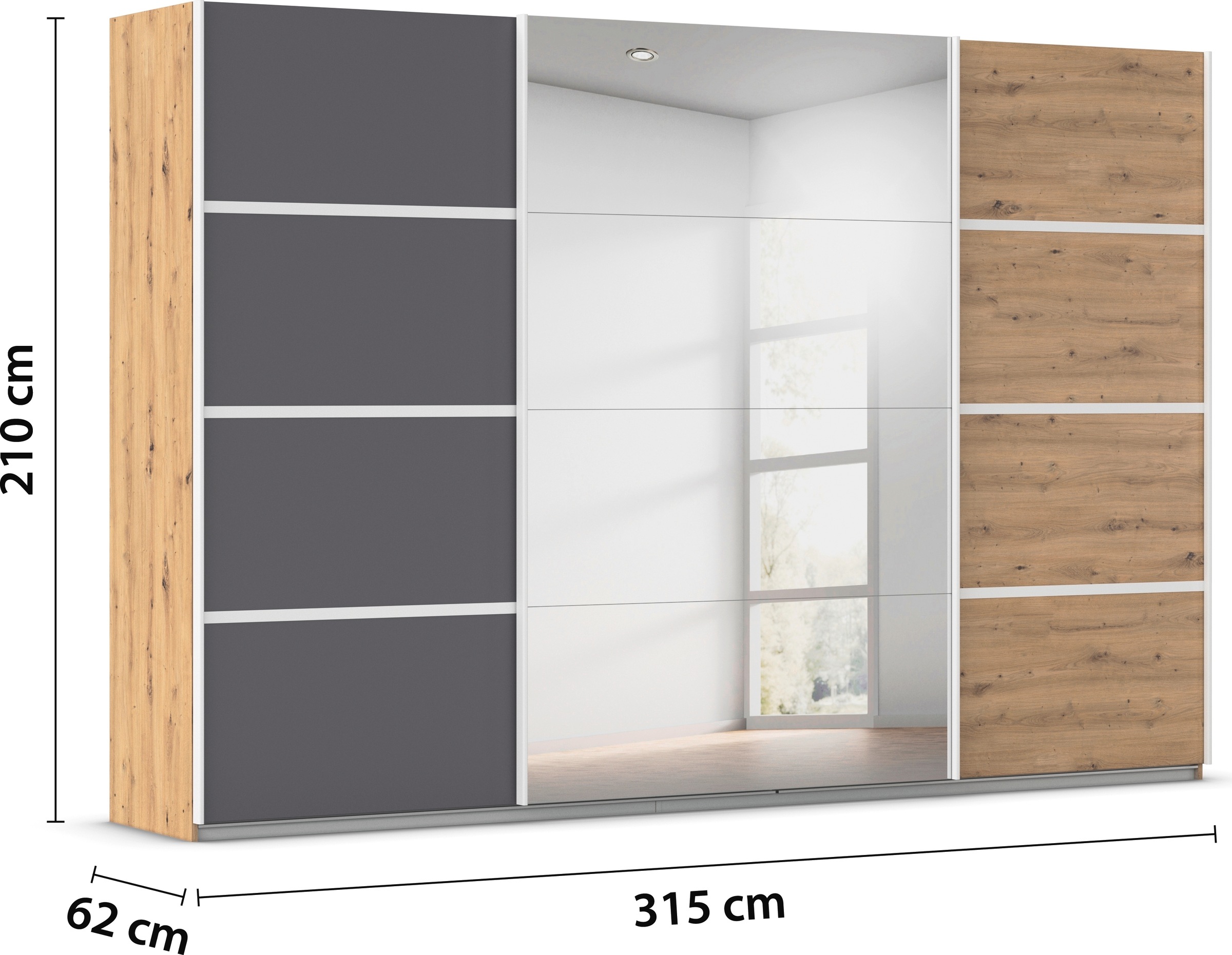 rauch Kleiderschrank »Schwebetürenschrank Garderobe Schrank TOP ANGEBOT Avola«, (in 3 verschiedenen Ausstattungen BASIC/CLASSIC/PREMIUM inkl. Spiegel), mit eleganten Zierleisten in Chrom, Schwarz oder Weiß MADE IN GERMANY