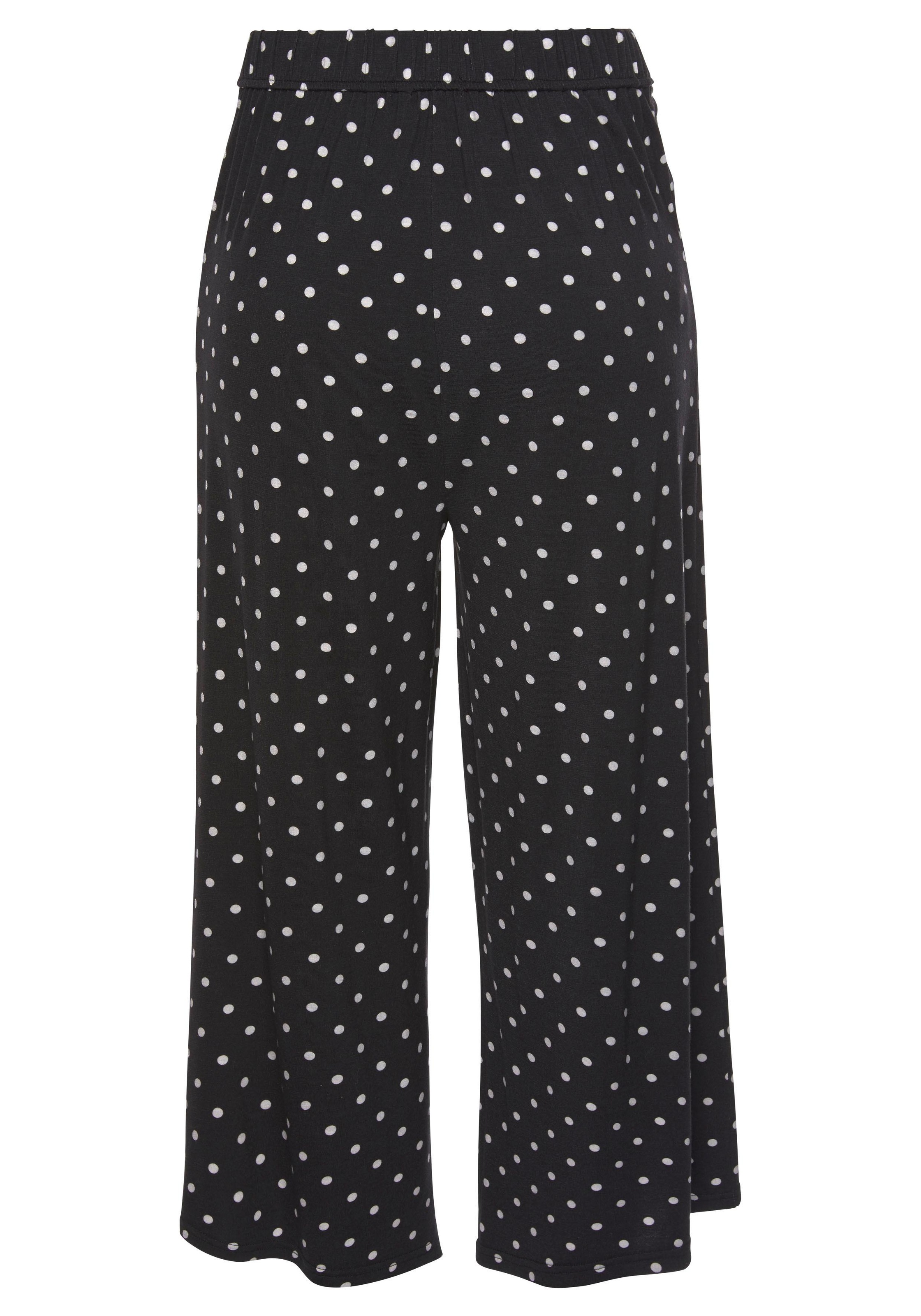 Culotte LASCANA, Damen, Gr. 34, N-Gr, schwarz-weiß (schwarz, weiß, gepunktet), Jersey, Obermaterial: 95% Viskose, 5% Elasthan, gepunktet, figurumspielend 7/8-Länge, Hosen Culotte, mit Punktedruck und Taschen, elatischer Bund, 7/8-Hose, Jerseyhose 3