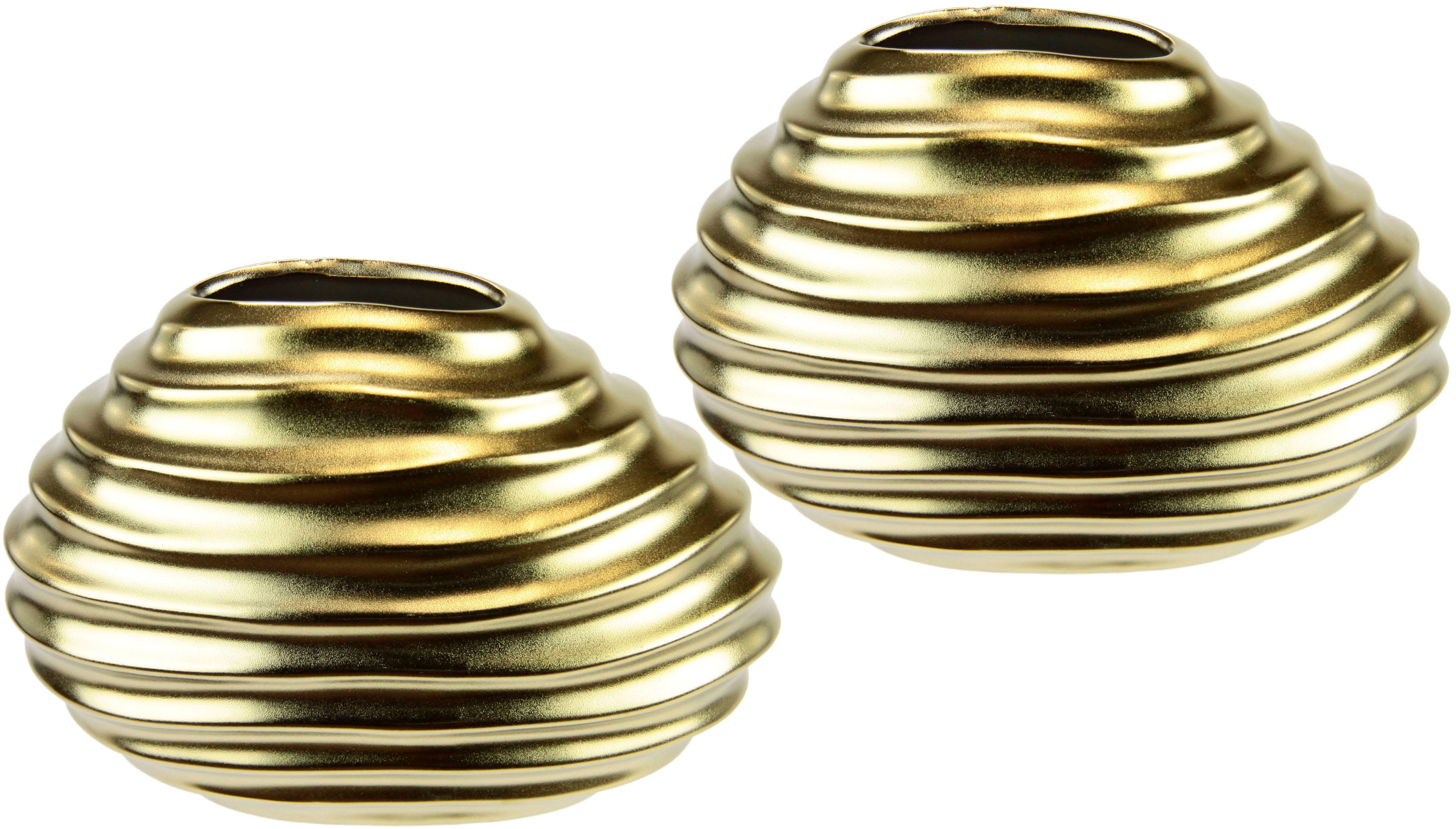 I.GE.A. "Keramik-Vase" 2er Set Kleine Vase Weiß Modern Keramik Tisch Küche Büro Pampasgras