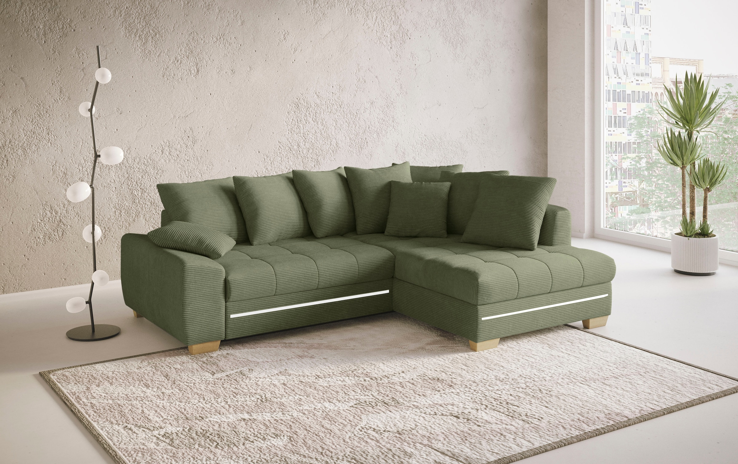 Mr. Couch Ecksofa »Nikita II, L-Form«, mit Kaltschaum, RGB-LED Beleuchtung, wahlweise mit Bett, Bettkasten
