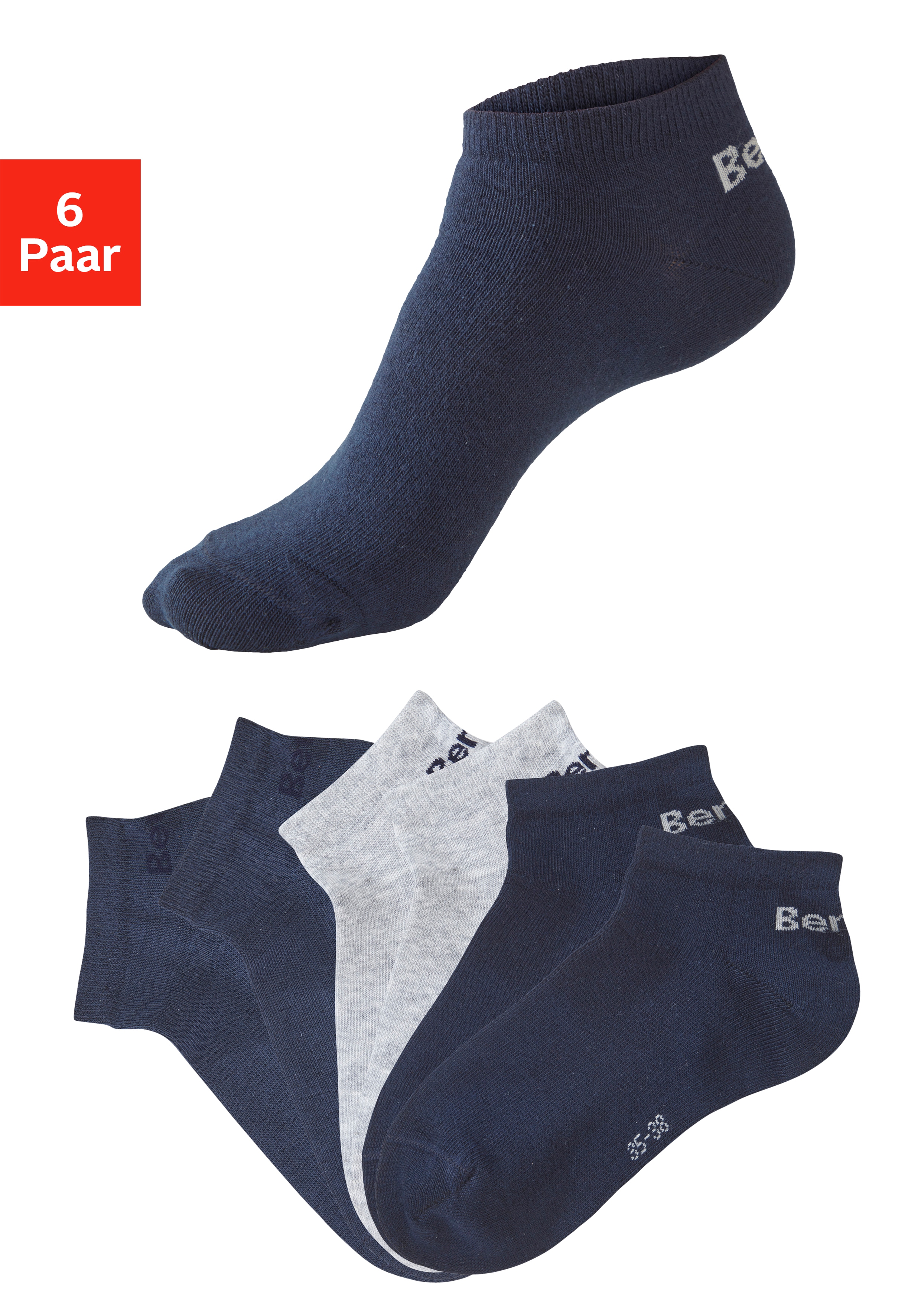 Bench. Sneakersocken "für Damen und Herren in Baumwollmischung, für Sport und Freizeit" Packung, 6 Paar tlg. mit klassischem Logoschriftzug, ohne Frottee