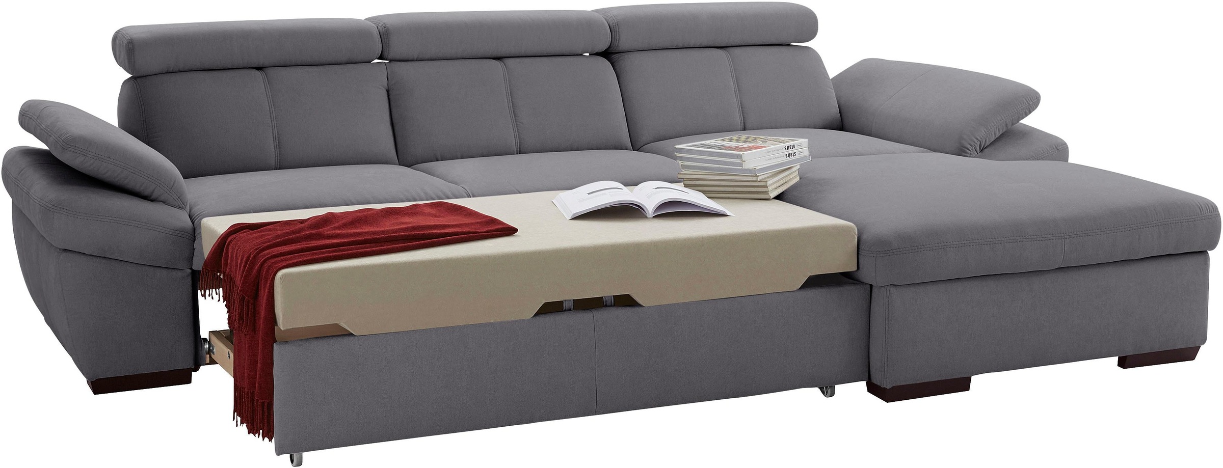 exxpo - sofa fashion Ecksofa »Salerno, inkl. Kopf- und Armteilverstellung, elegant & bequem, L-Form«, wahlweise mit Bettfunktion und Bettkasten, tolle Detailverarbeitung