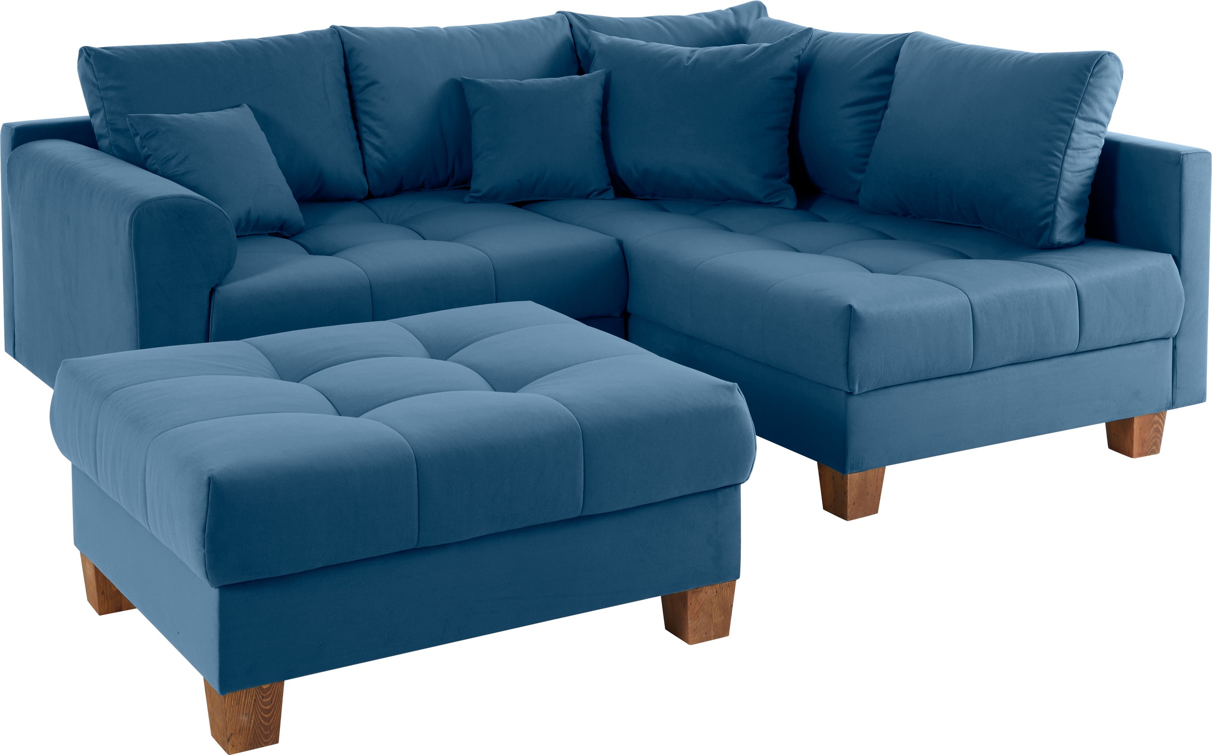 Home affaire Ecksofa »Rice L-Form inkl. Hocker«, (Set, mit Hocker), mit Bonnellfederkern, Hocker & Kissen, Ottomane beidseitig montierbar
