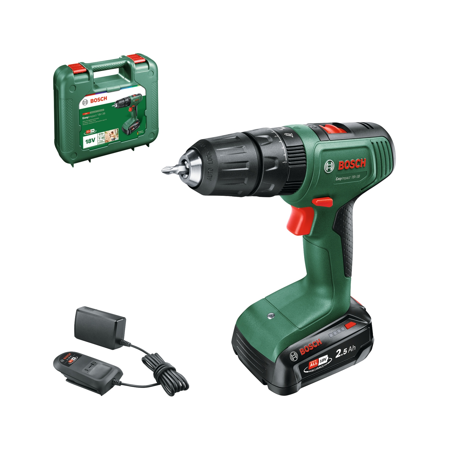 Bosch Home & Garden Akku-Bohrschrauber "EasyDrill 18V-38, mit 1 x 2,5Ah Batterie & Ladegerät im Koffer" Kompaktester und leichtester seiner Art
