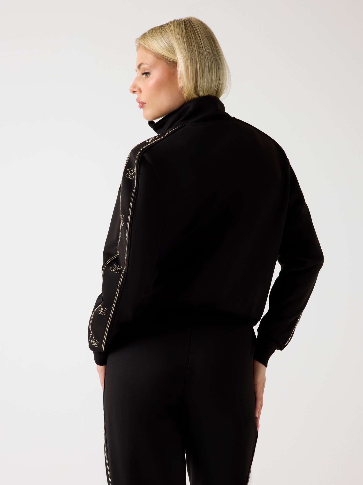 Guess Sweatjacke »OCTAVIA HIGH NECK FULL-ZIP« mit Strass-Steinen, Stehkragen