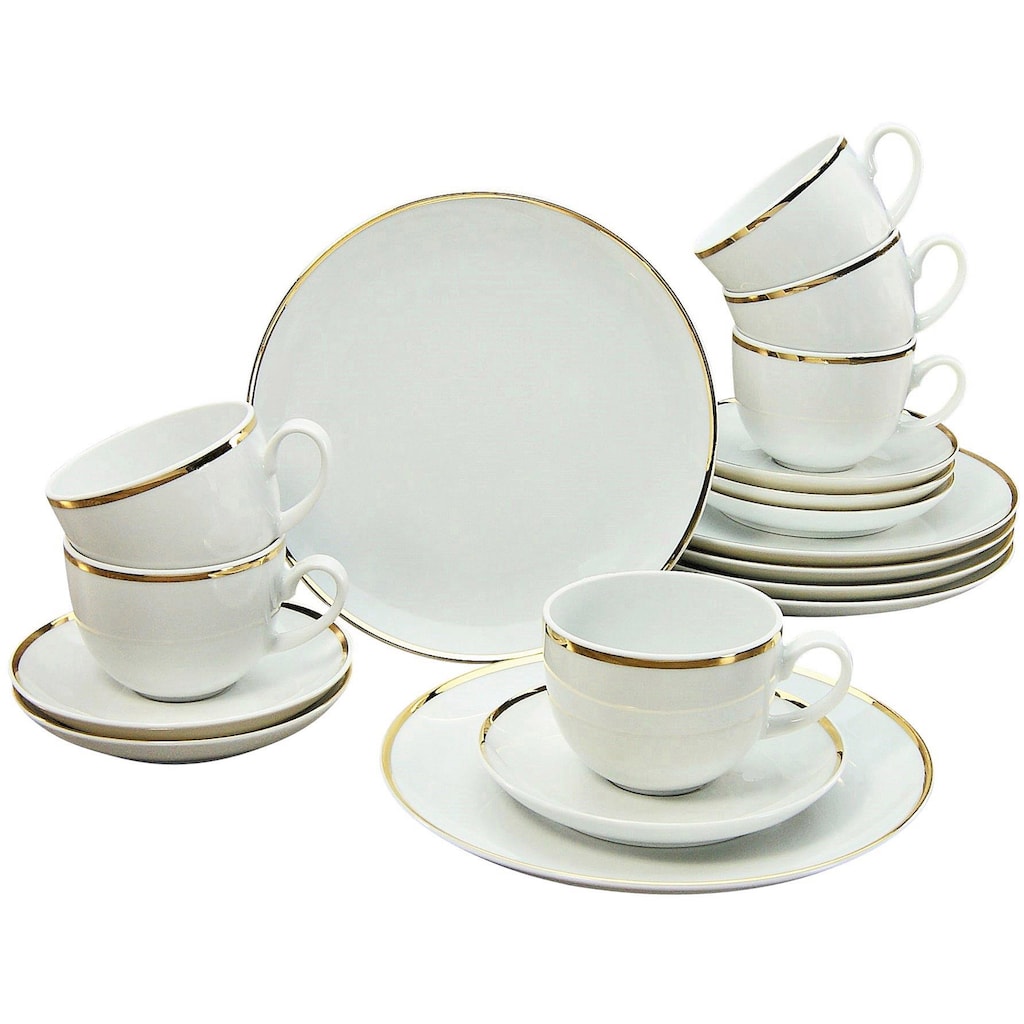 Guido Maria Kretschmer Home&Living Kaffeeservice »Geschirr-Set Godi«, (Set, 18 tlg., Kaffeegeschirr für 6 Personen), Service, handbemalter Rand, 18 Teile, für 6 Personen