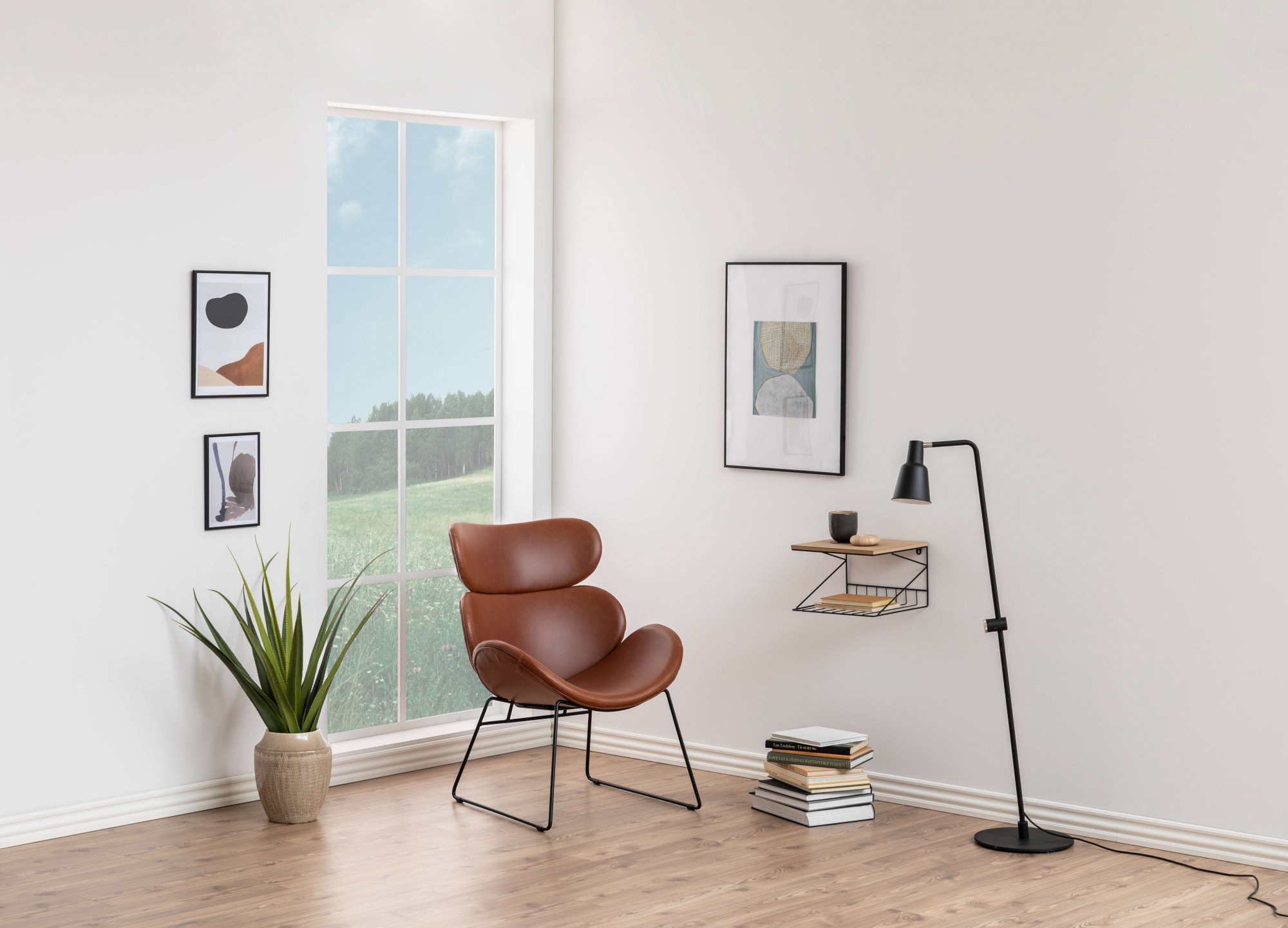 ACTONA GROUP Stuhl »Cazar Loungesessel«, Kunstleder, Brandyfarbenem PU lederoptik und Kufengestell aus Stahl Schwarz