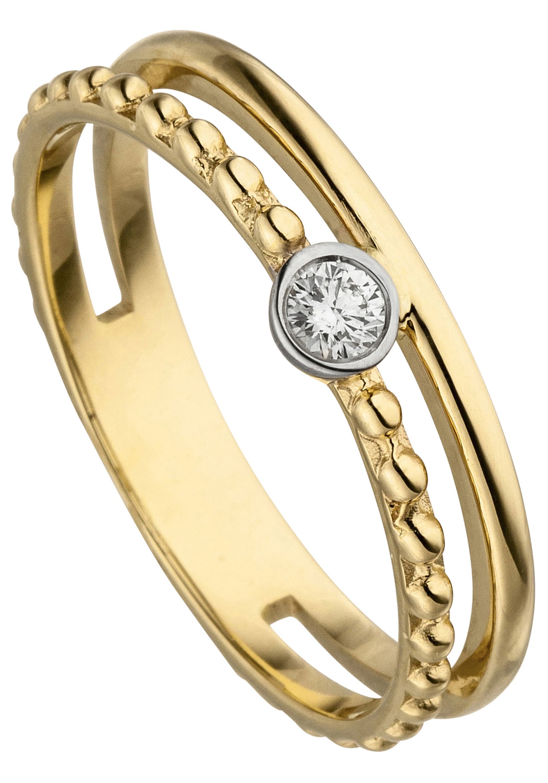 JOBO Fingerring »2-reihiger Ring mit Diamant 0,07 ct.«, 585 Gold online  kaufen | BAUR