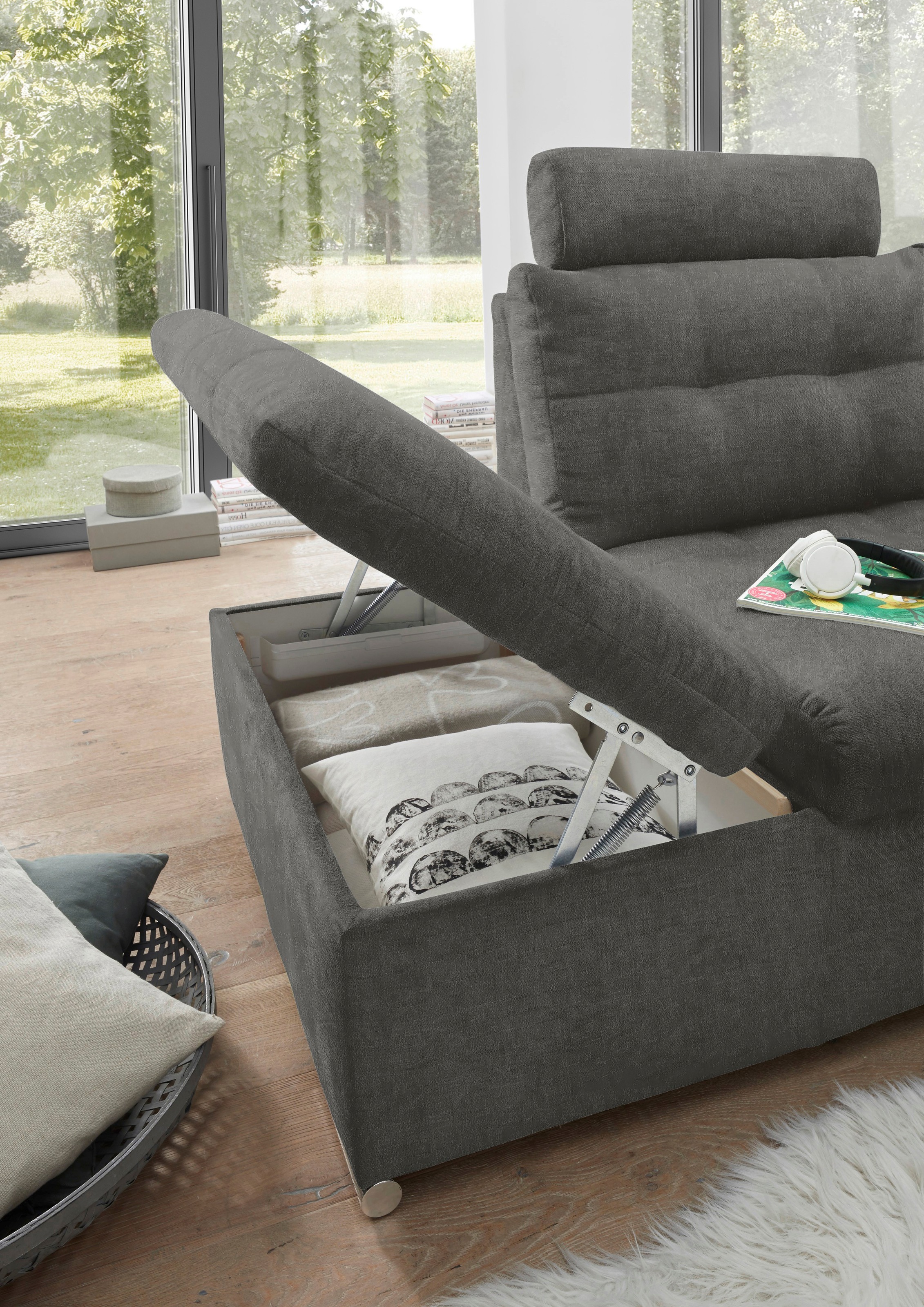 ED EXCITING DESIGN Ecksofa »Nalo L-Form«, mit Bettfunktion, Bettkasten, Kopfstützen, Nierenkissen etc.
