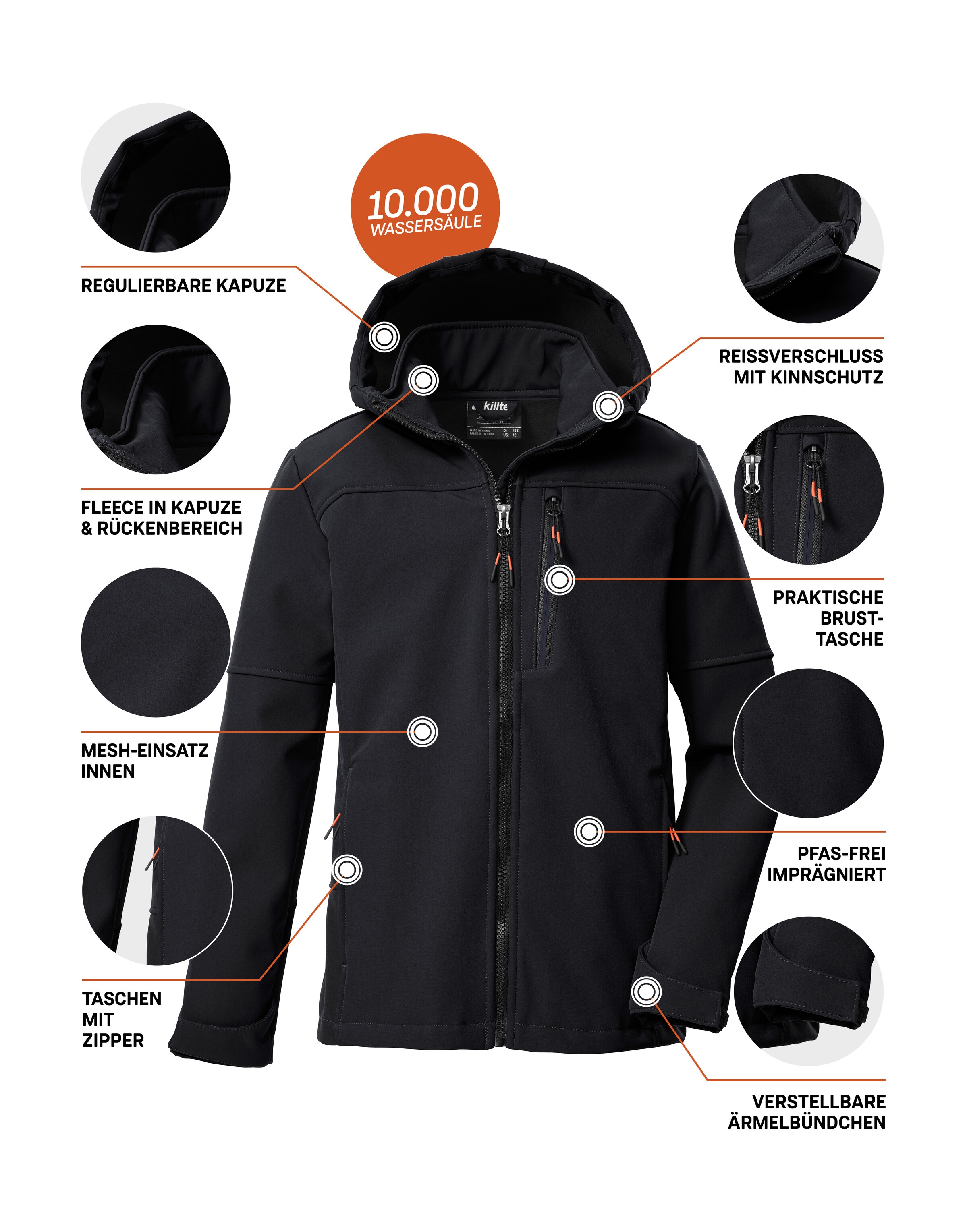 Killtec Softshelljacke »KOW 226 BYS SFTSHLL JCKT«, Wind- und wasserabweisende Kinder-Softshelljacke, Fleece, Reflektoren