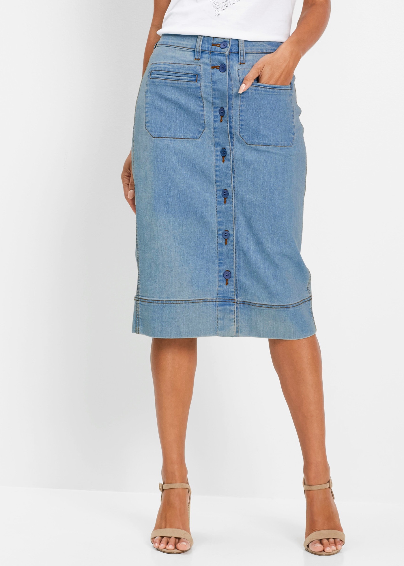 bonprix Jeansrock schmale Passform, mit Knopfleiste