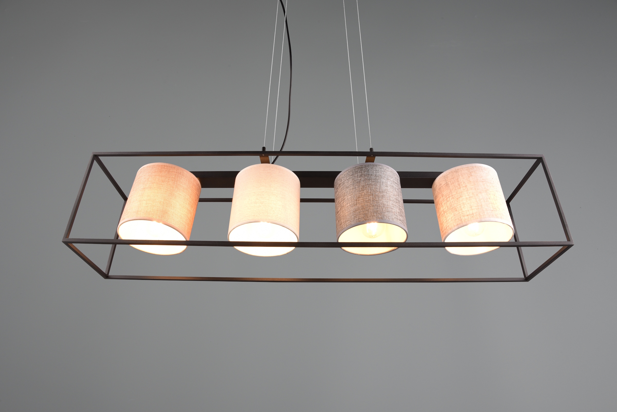 TRIO Leuchten Pendelleuchte »ROSS, Hängelampe 4-flammig Küche Wohnzimmer exkl 4xE27 max 25W«, 4 flammig, Leuchtmittel E27 | Leuchtmittel wechselbar, Hängeleuchte höhenverstellbar max 150cm mit Stoffschirmen in 4 Farben