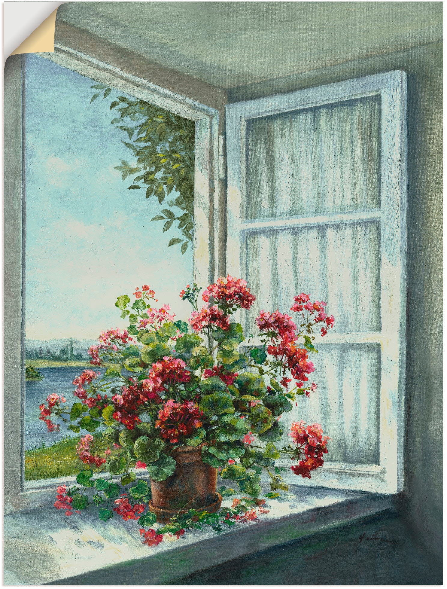 Artland Wandbild »Geranien (1 Poster Fenster«, Wandaufkleber in Alubild, Blumen, versch. am Leinwandbild, | oder bestellen St.), Größen BAUR als