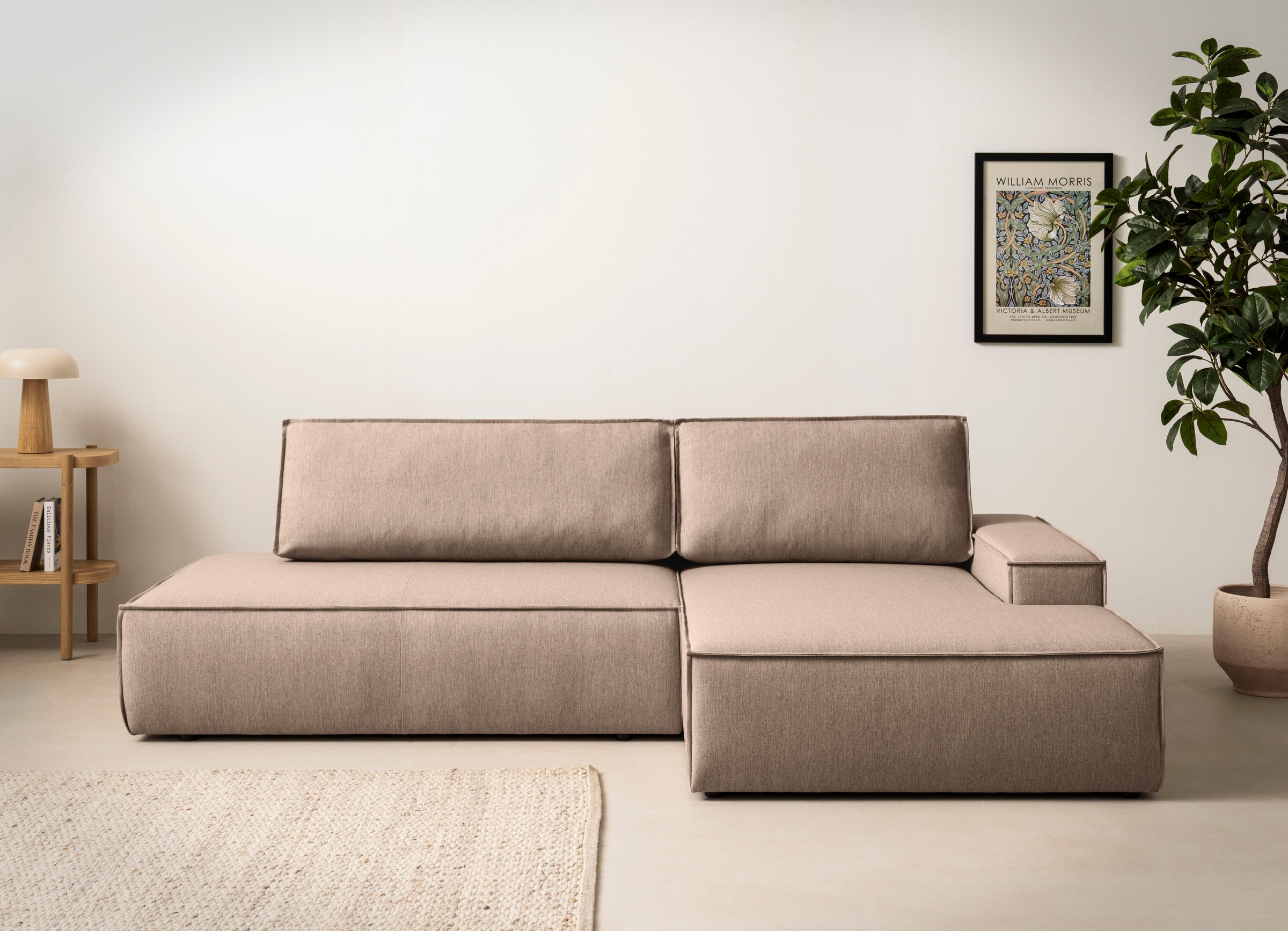 Home affaire Ecksofa »SHERWOOD, Schlafsofa in L-Form offen (275cm), Cord, Leinenoptik«, Schlaffunktion und Bettkasten, Kedernaht, hoher Sitz- & Liegekomfort
