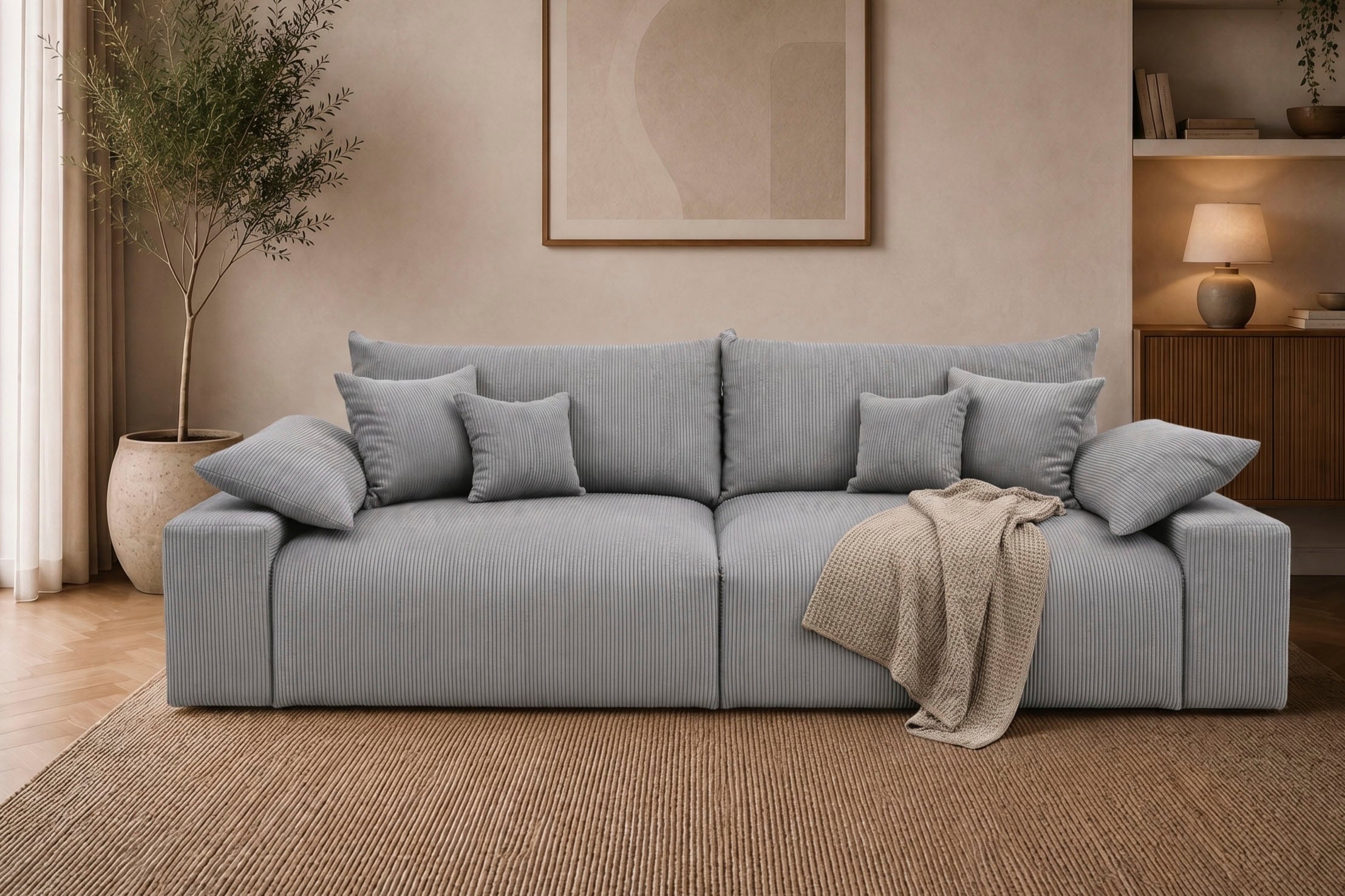 OTTO home Big-Sofa "Amici, B: 302 cm, Lounge-Sofa in Boucle und Cord" Mega-Sofa mit Lounge-Komfort, Federkern & 6 Zierkissen