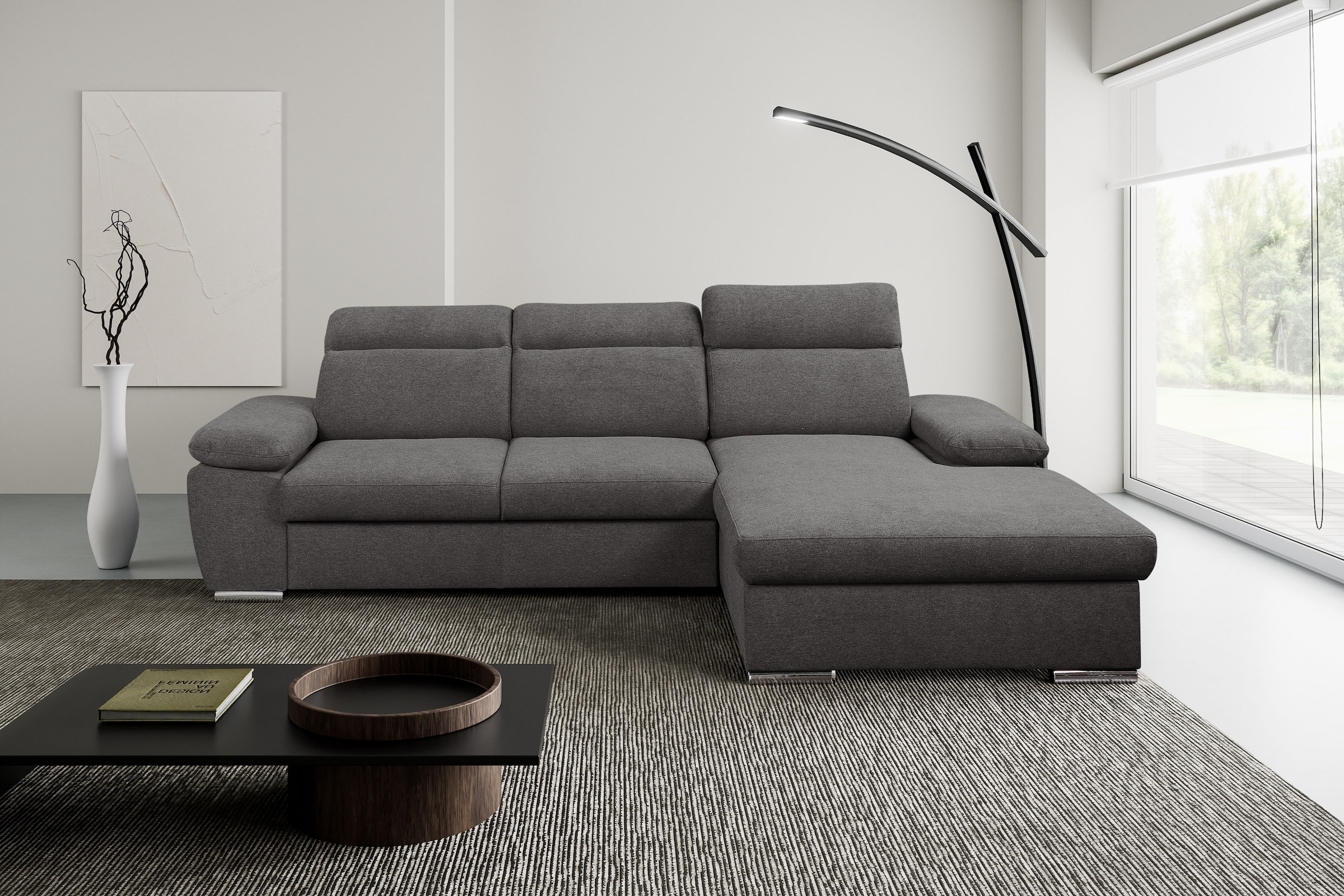 WERK2 Ecksofa "Palma 282 x 185 cm modern und bequem" Strukturstoff, L-Form, XXL, Schlaffunktion, Bettkasten
