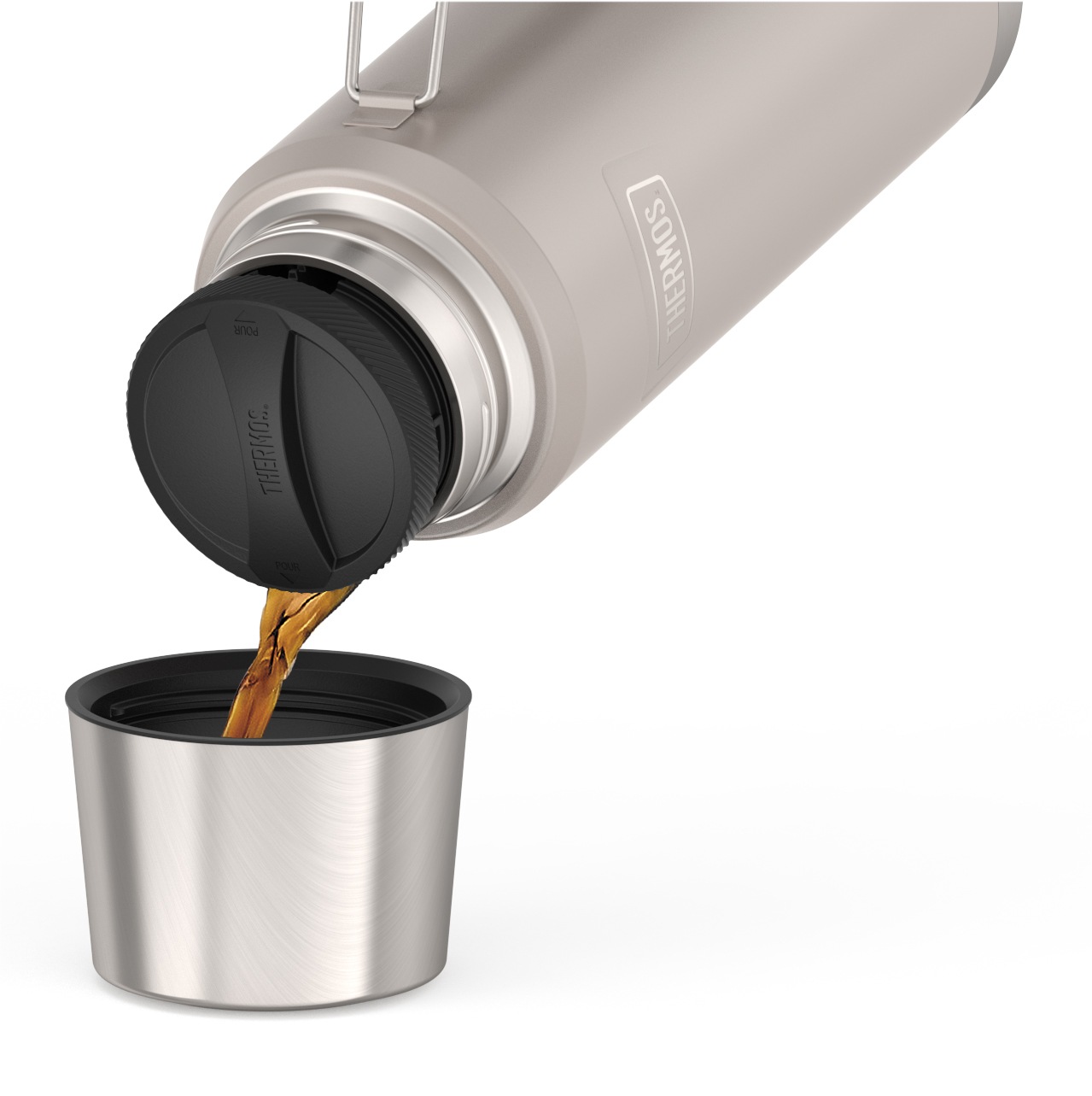 THERMOS Isolierflasche »ICON BEVERAGE BOTTLE, Edelstahlkörper, spülmaschinenfest«, (1 tlg.), 1,2l, 24h heiß & 24h kalt, Twist & Pour Lid, isolierter Trinkbecher
