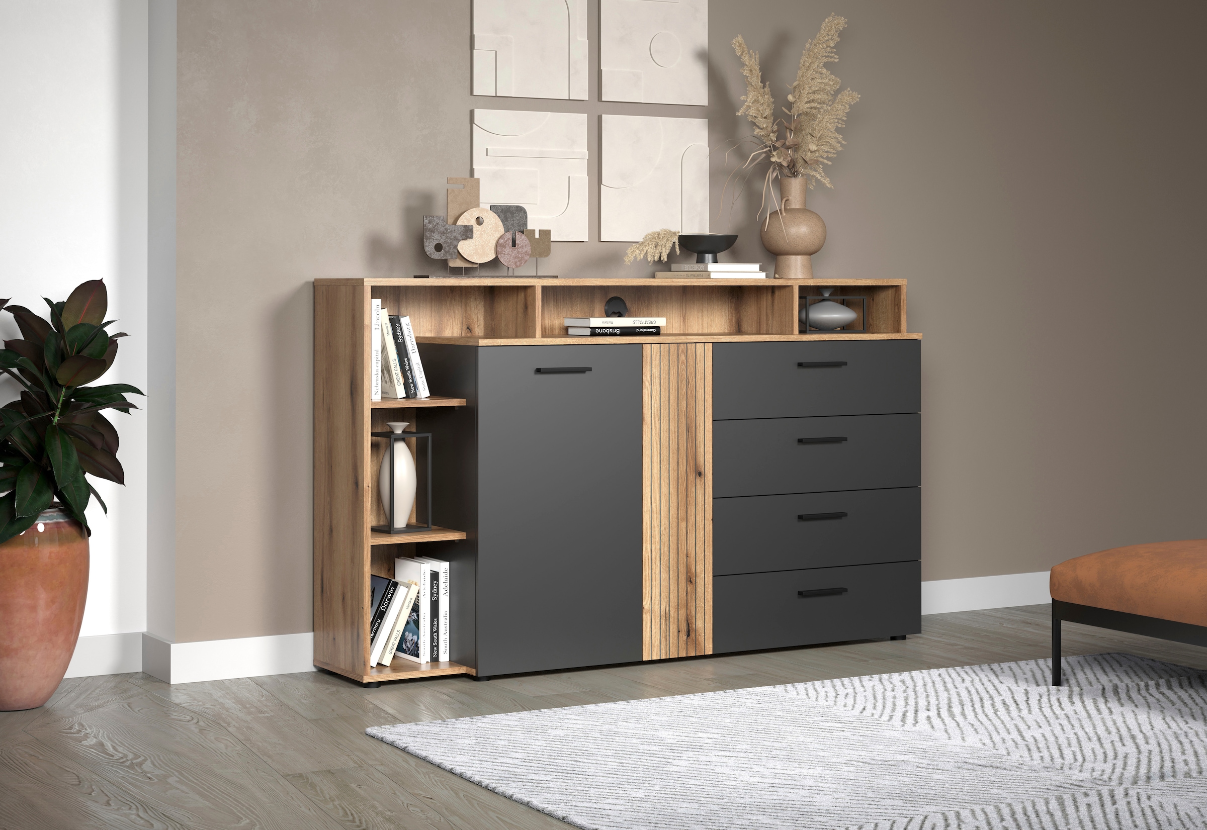 INOSIGN Lowboard »Estepona« 1 Stk. tlg. TV Kommode mit 2 Türen & 4 Schubladen Vollauszug (B/T/H) 168/38/101 cm