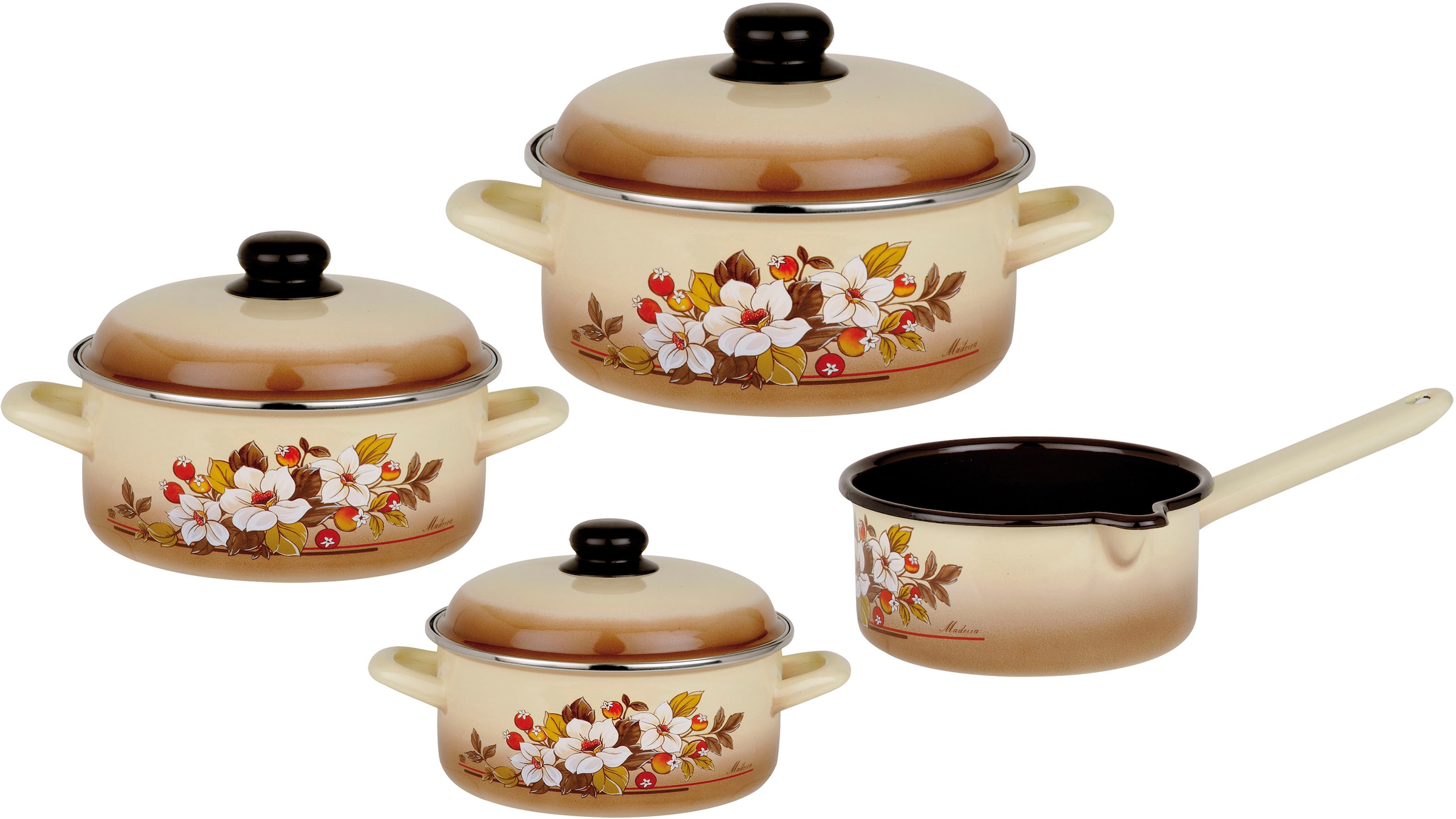 Topf-Set »Madeira«, Stahl-Emaille, (7 tlg., je 1 Kochtopf 16/20/24 cm, 1x...