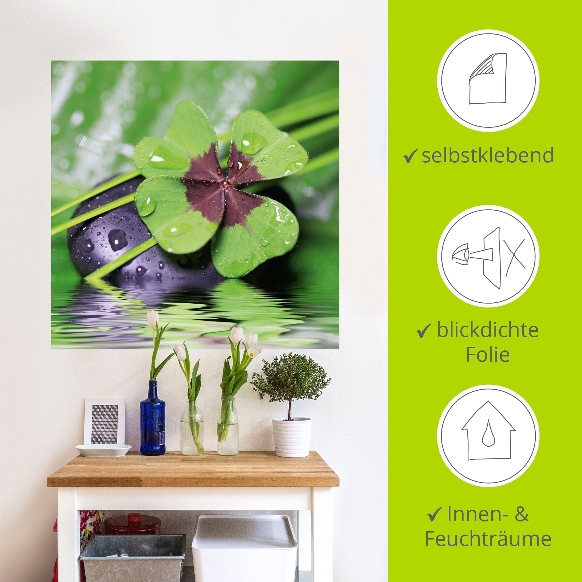 Artland Wandbild »Glücksklee... Entspann mal wieder«, Zen, (1 St.), als Alubild, Outdoorbild, Leinwandbild, Poster, Wandaufkleber