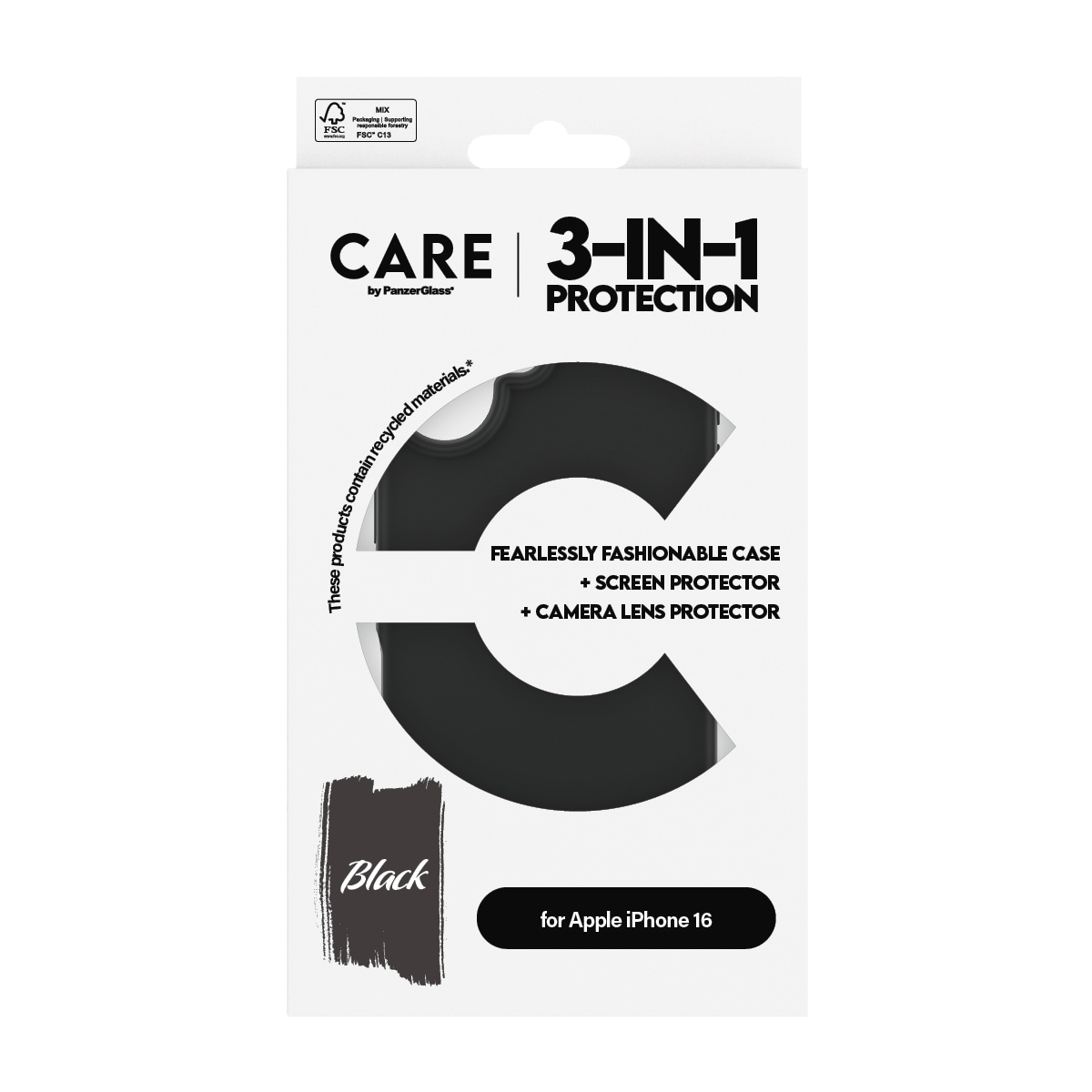 CARE by PanzerGlass Displayschutzglas »3-in-1 Protection, Glass, Case, Lenscover«, für Apple iPhone 16, Displayschutzfolie, Schutzfolie, Bildschirmschutz, kratz- & stoßfest