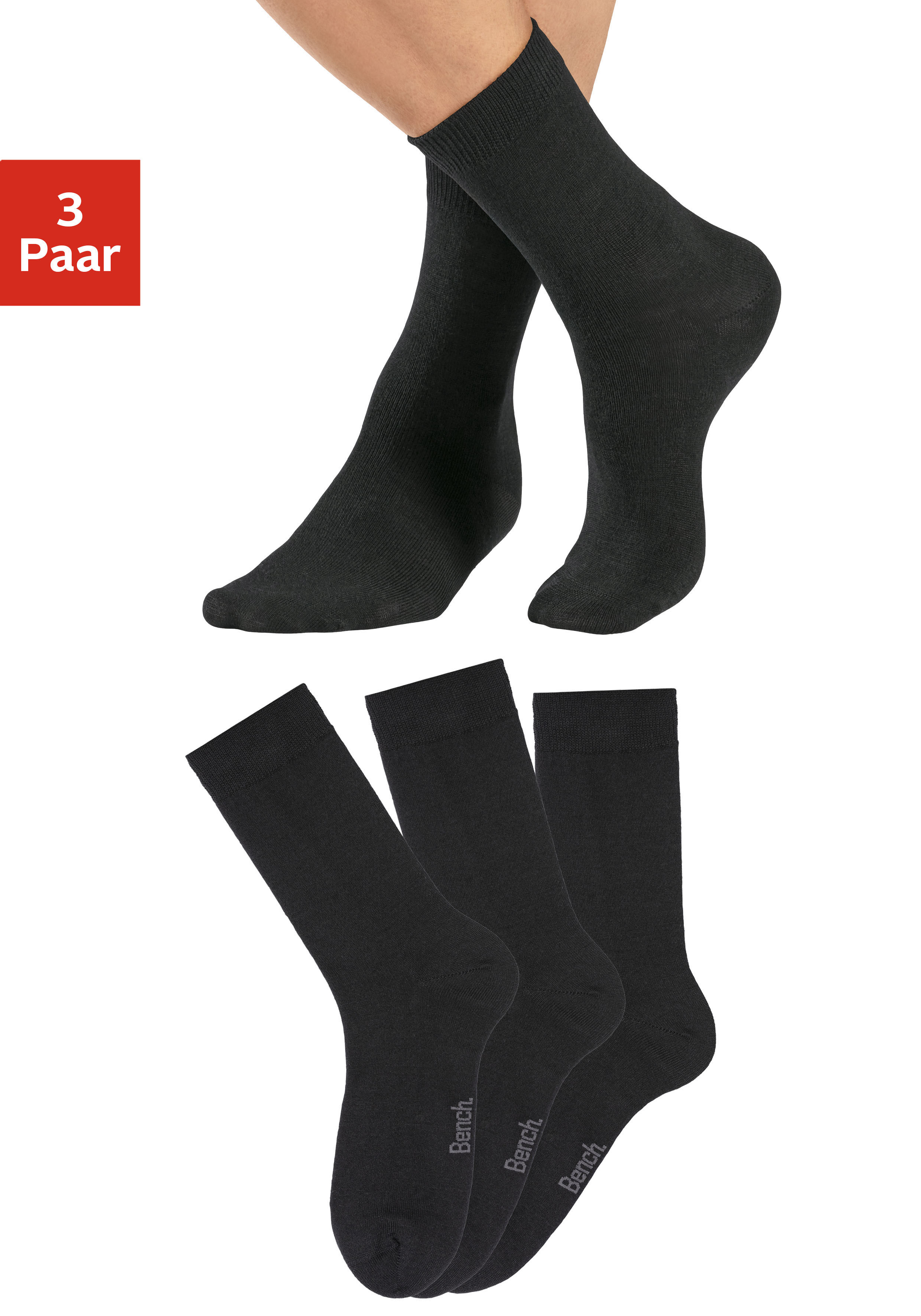 Bench. Socken "Herren Wollsocken, Basic uni" Packung, 3 Stk. tlg. Herrensocken mit wärmender Wolle