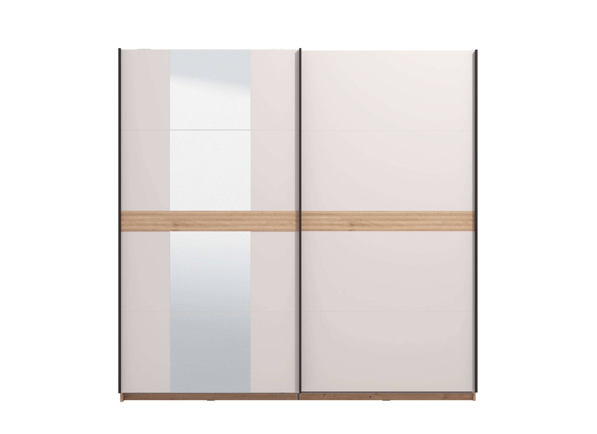 INOSIGN Schwebetürenschrank »Modena, Breite 220 cm, FSC-zertifiziert, Trendfarbe cashmere«, Schlafzimmerschrank mit Spiegel, mit verschiedenen Innenausstattungen